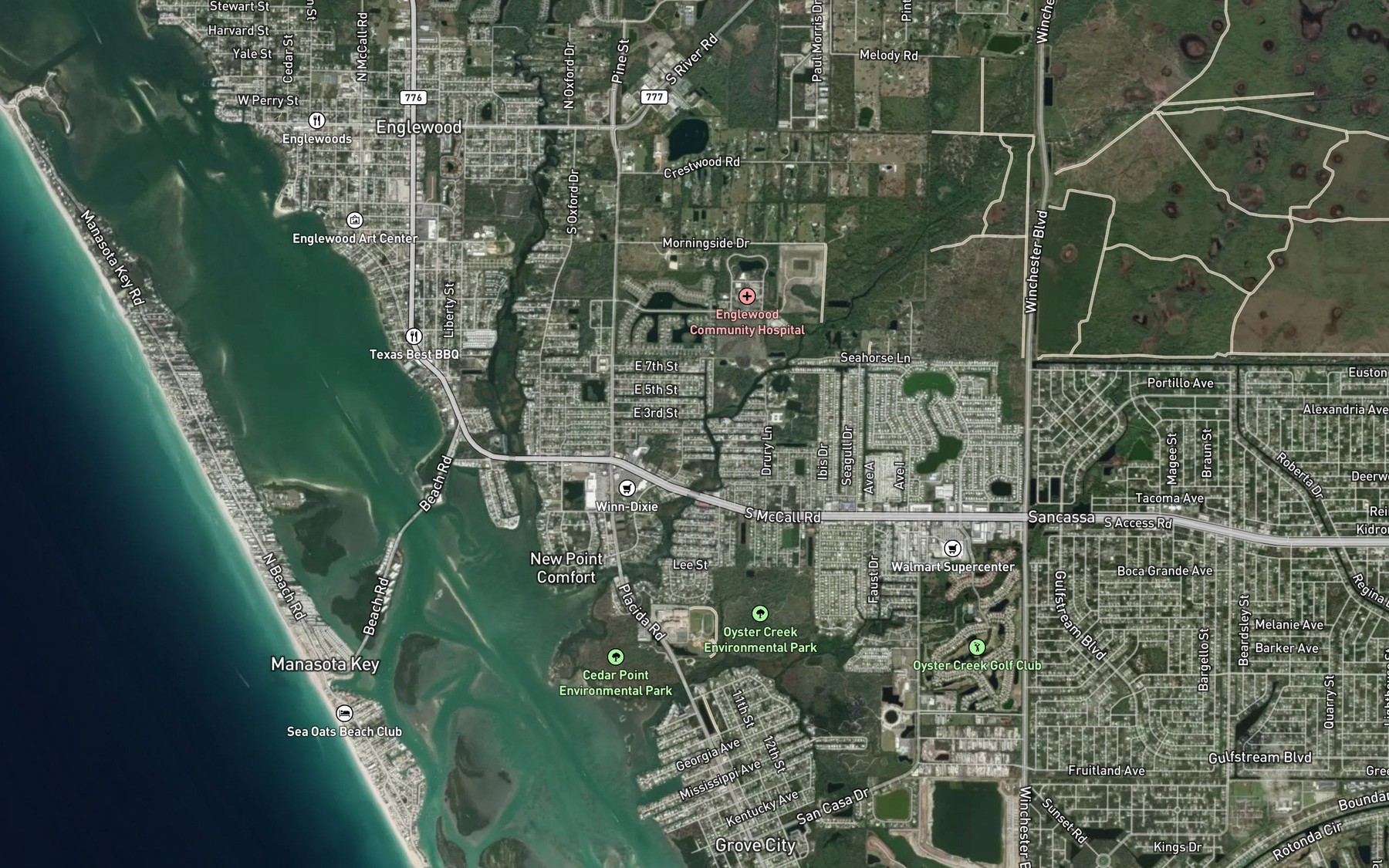 Satellite map of the Redfish Bayou