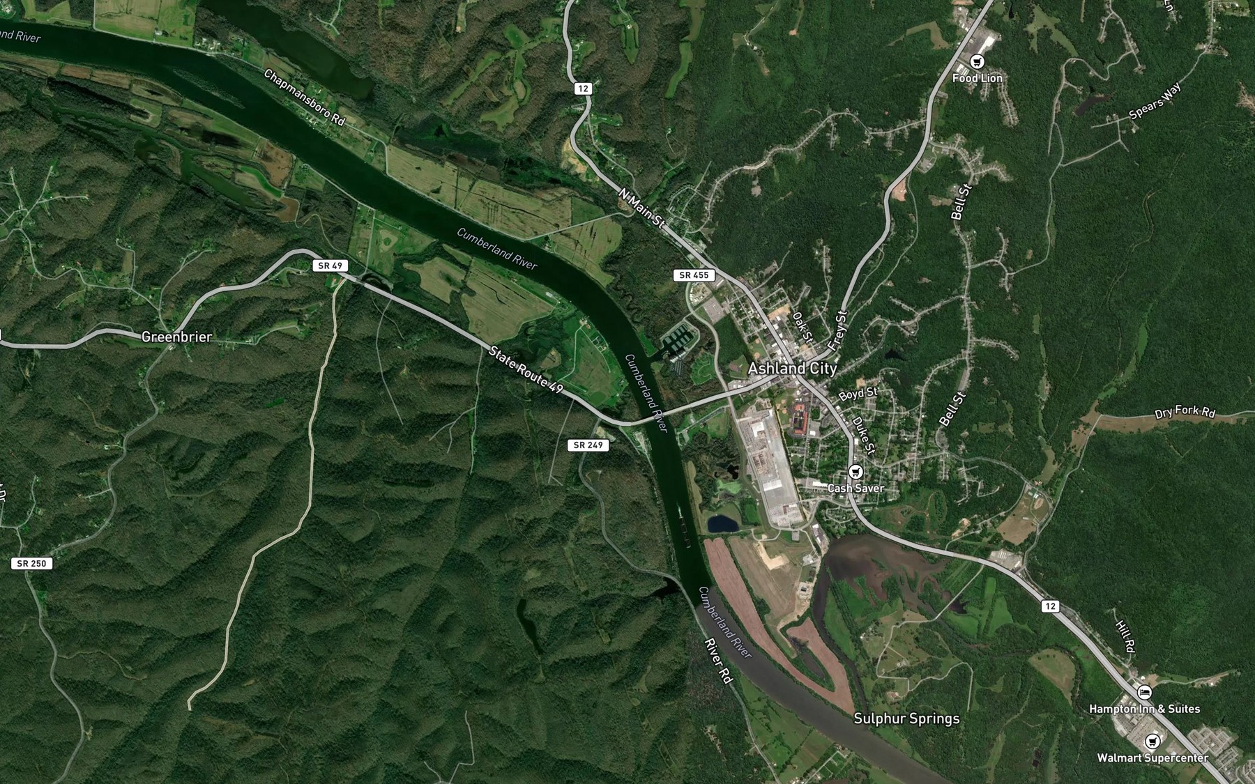 Satellite map of the Cobb Hollow Creek