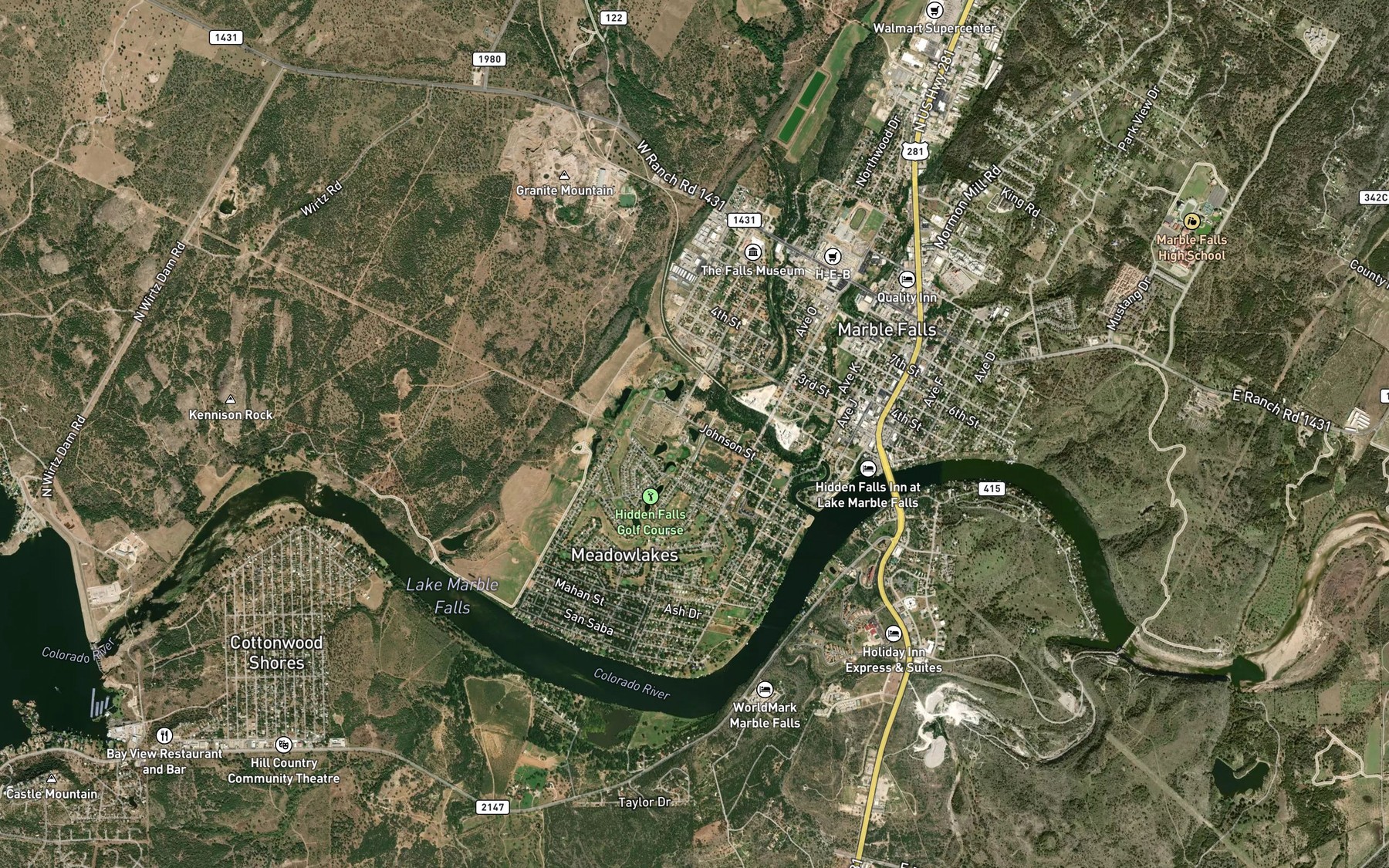 Satellite map of the Meadowlakes Number 2 Lake