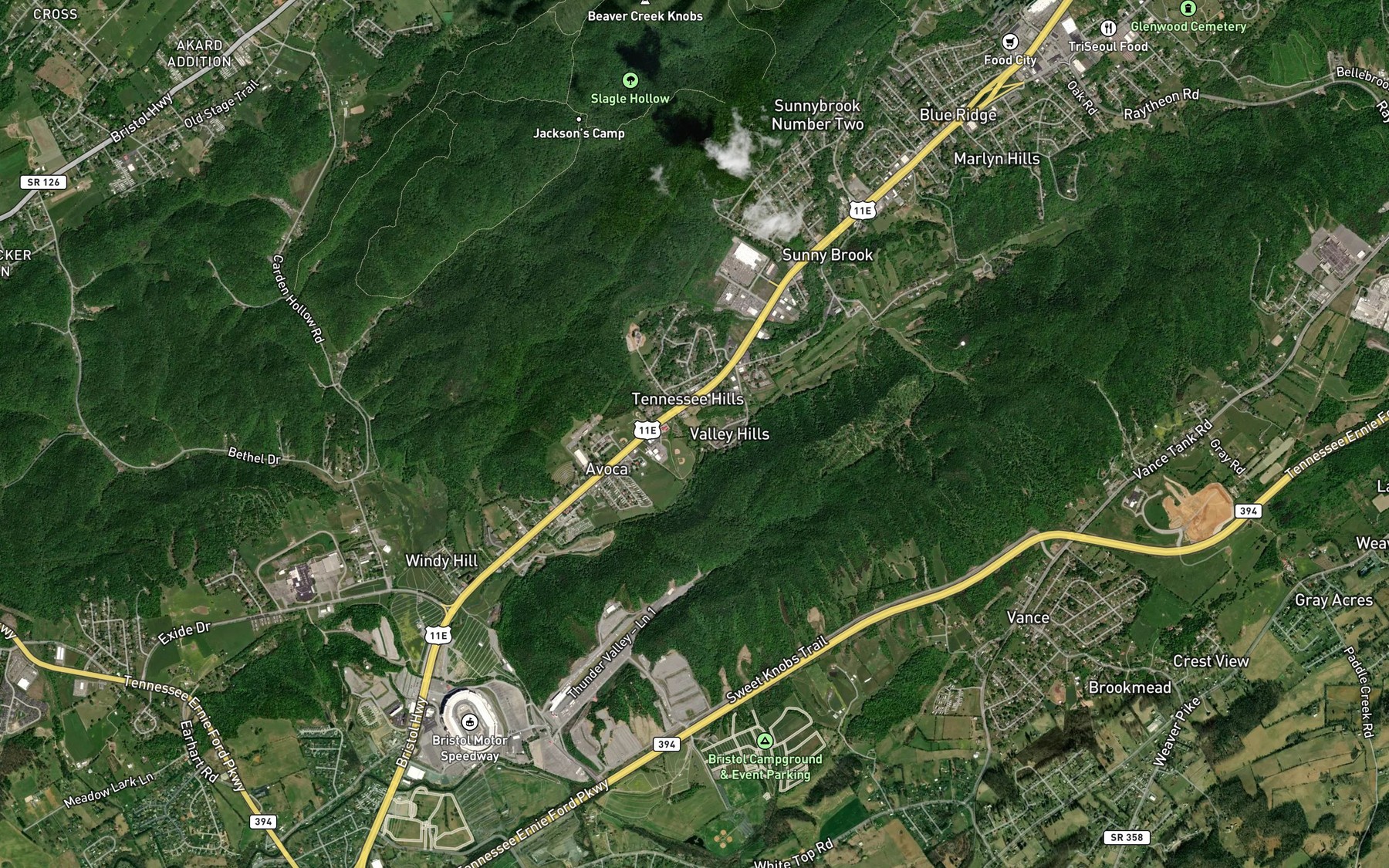 Satellite map of the Cedar Creek
