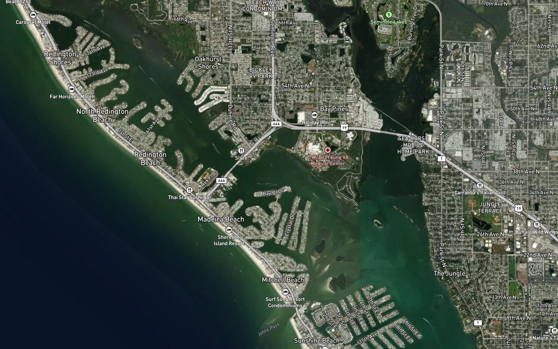 Satellite map of the Bay Pines