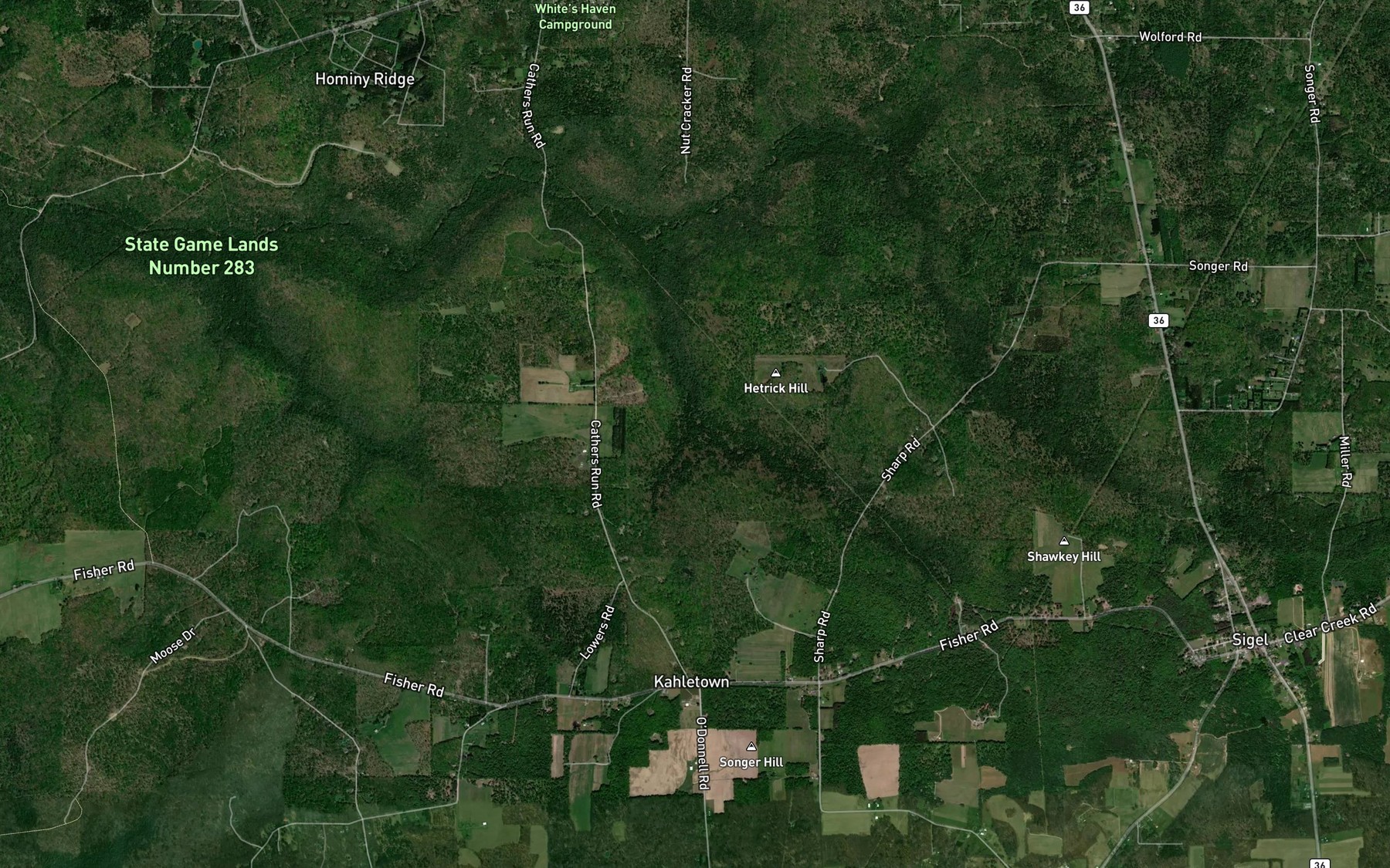 Satellite map of the Fowler Run