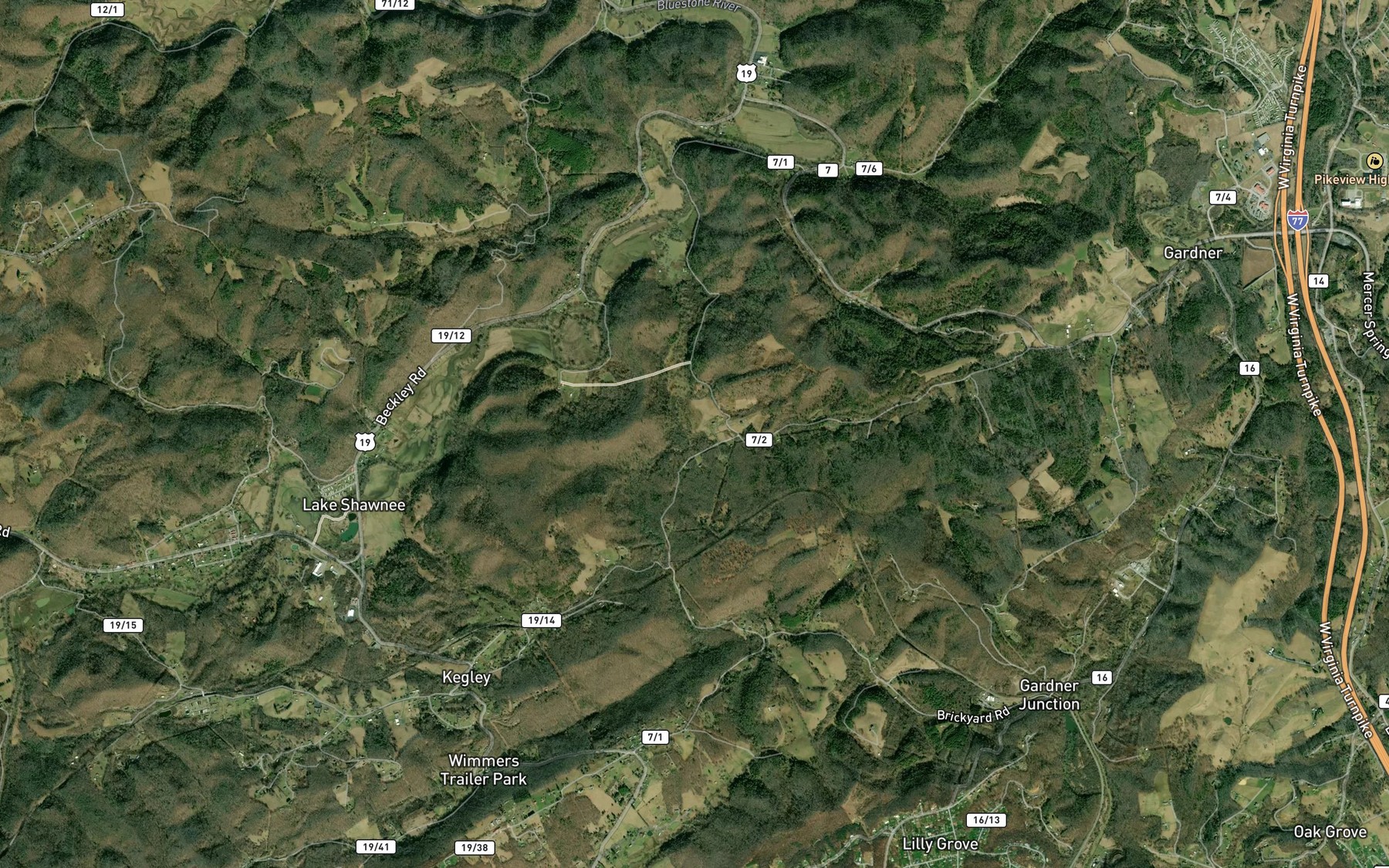 Satellite map of the Rocky Branch