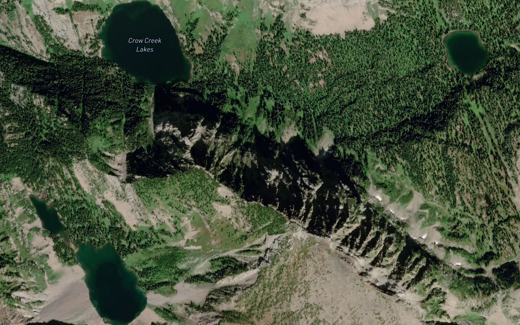 Satellite map of the Crow Creek Lakes