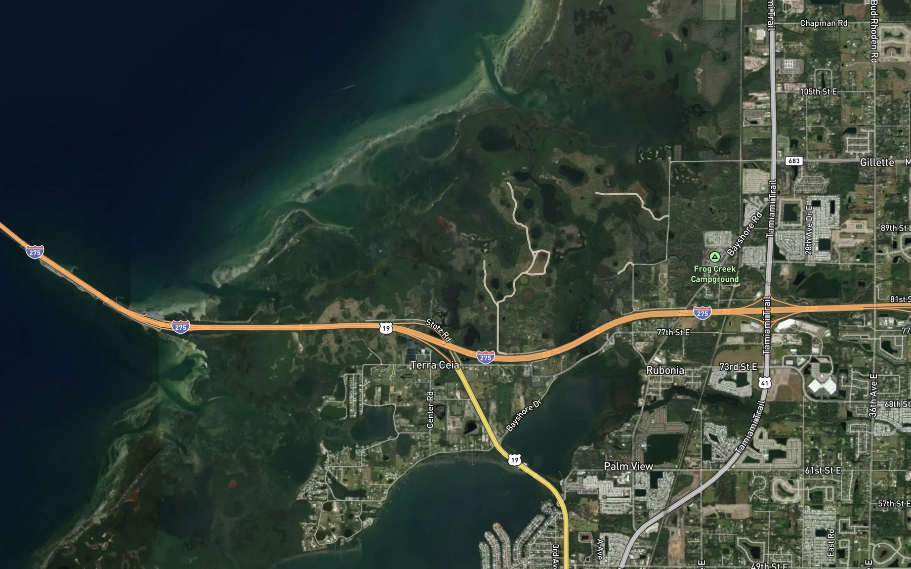 Satellite map of the Williams Bayou