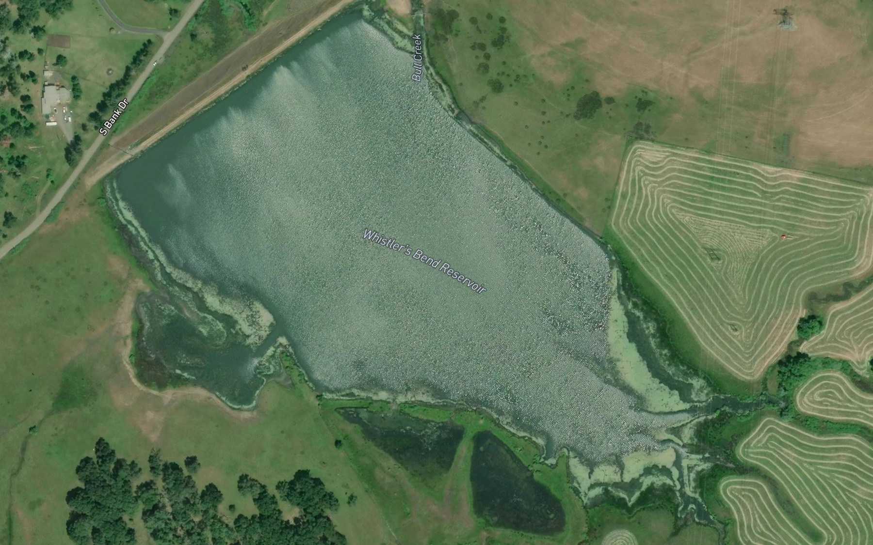 Satellite map of the Whistlers Bend Reservoir