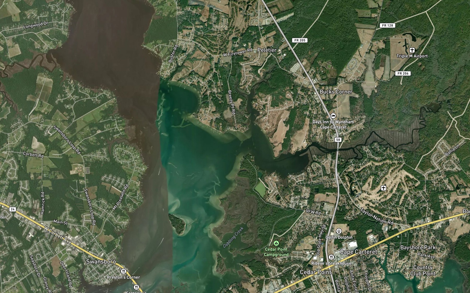 Satellite map of the Pettiford Creek Bay