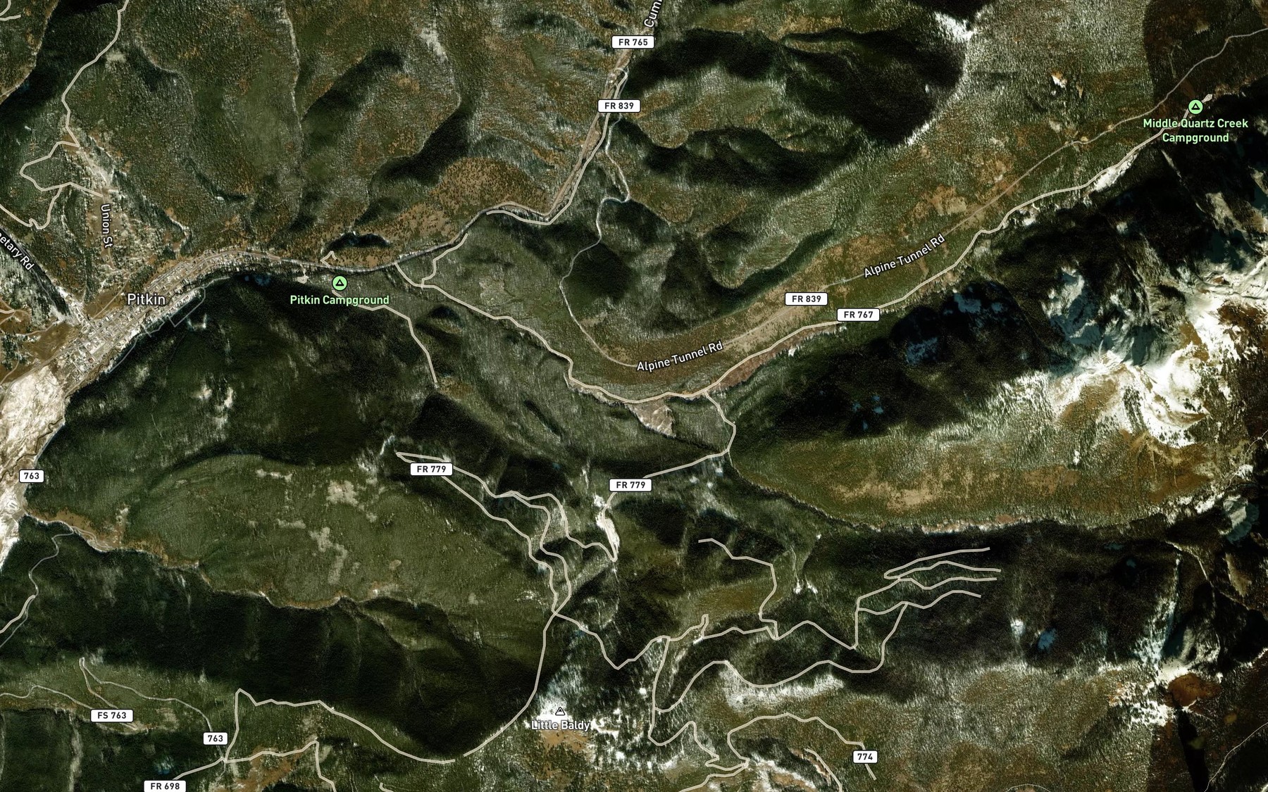 Satellite map of the South Quartz Creek