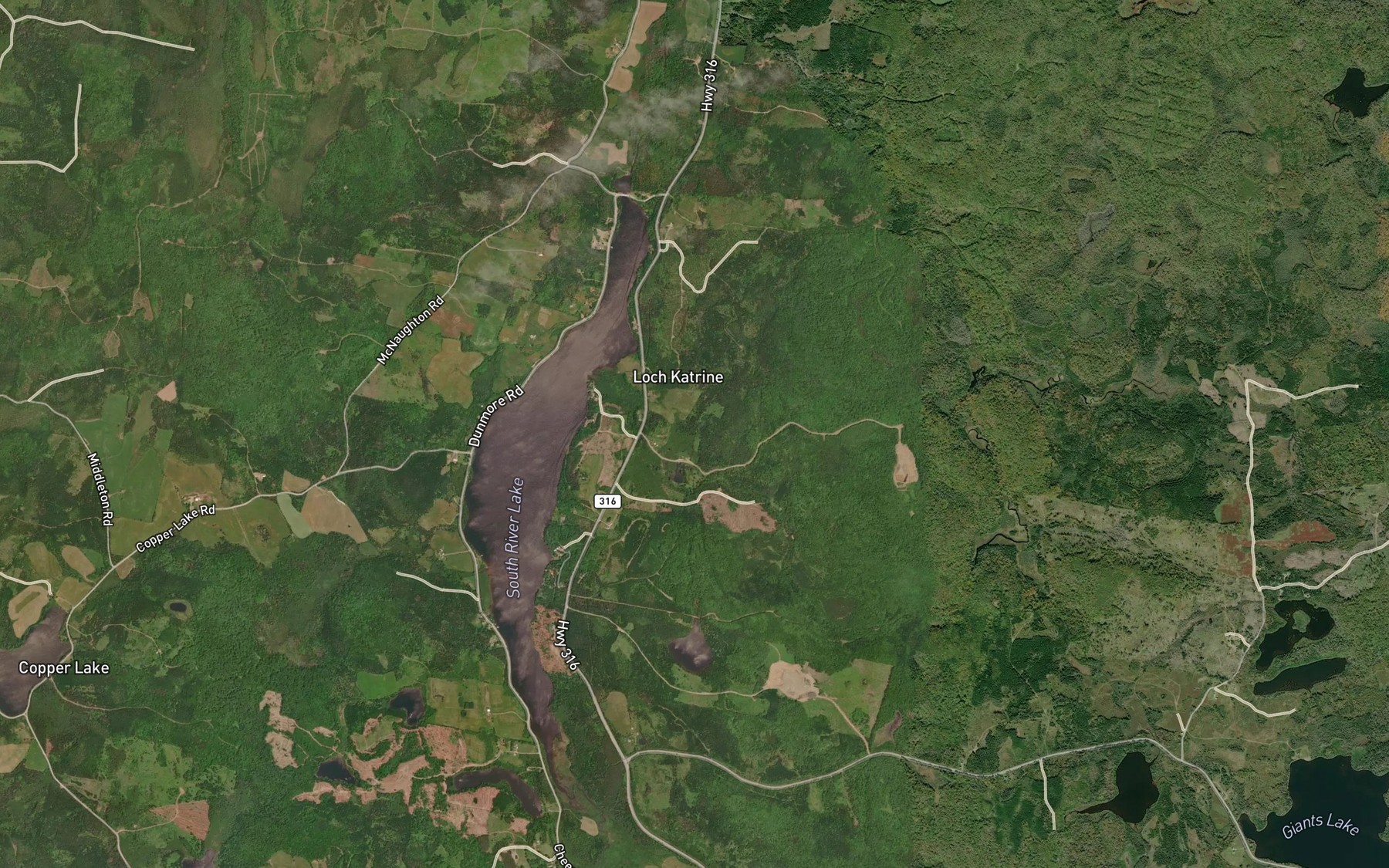 Satellite map of the McNaughton Brook