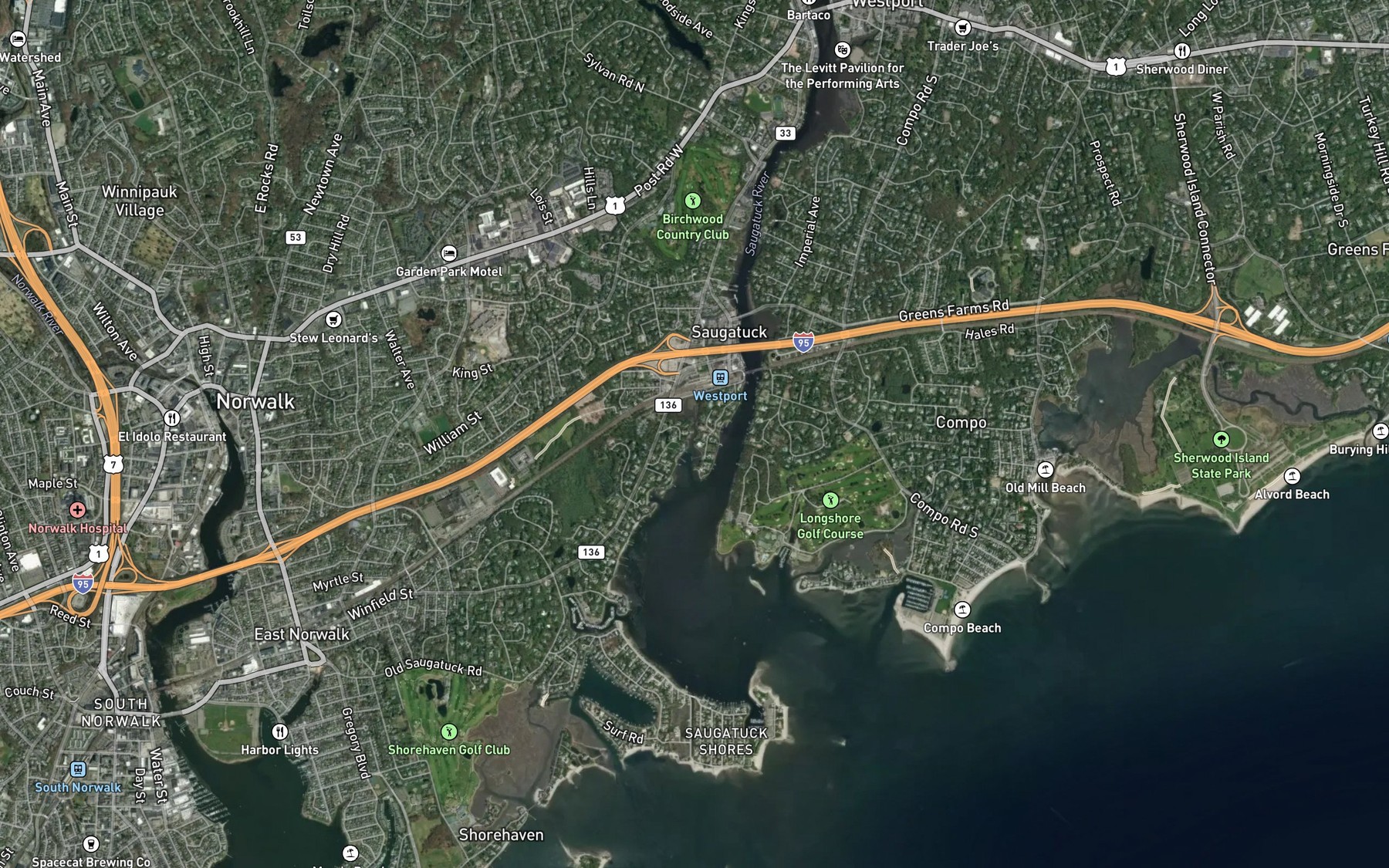 Satellite map of the Burritt Cove