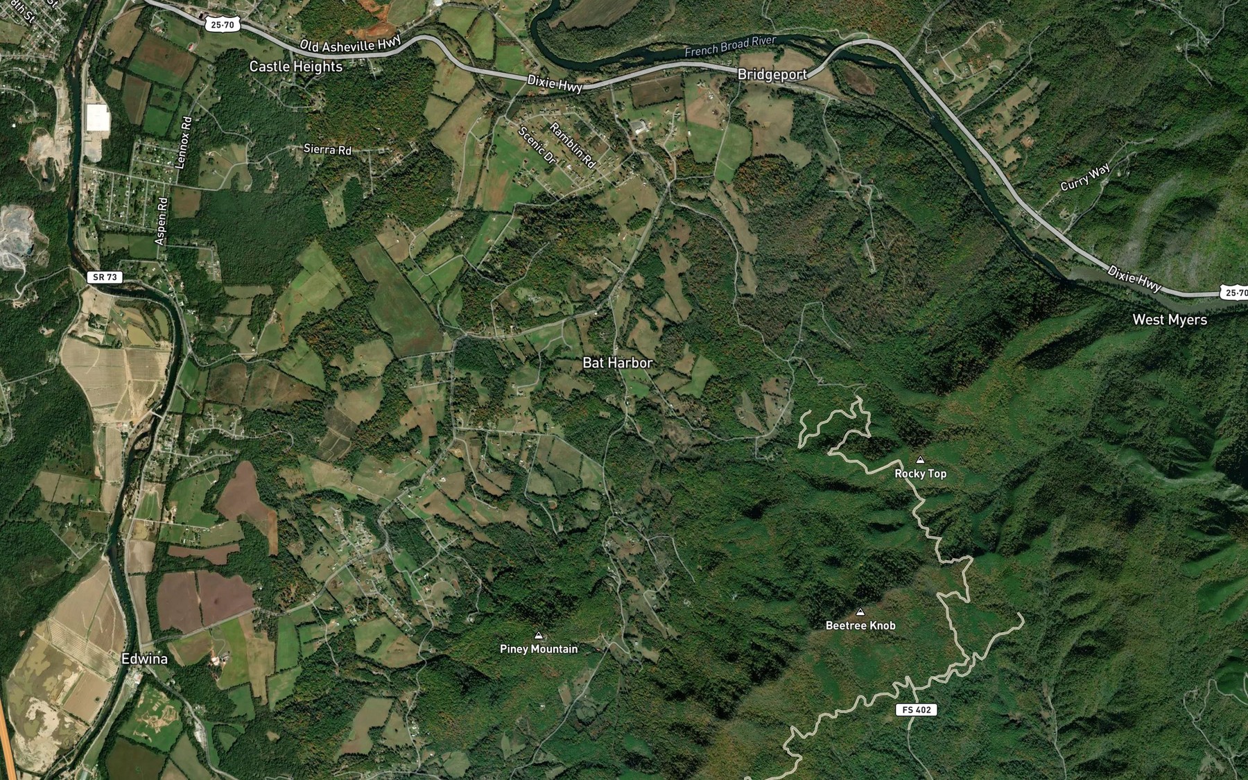 Satellite map of the Yellow Springs Branch