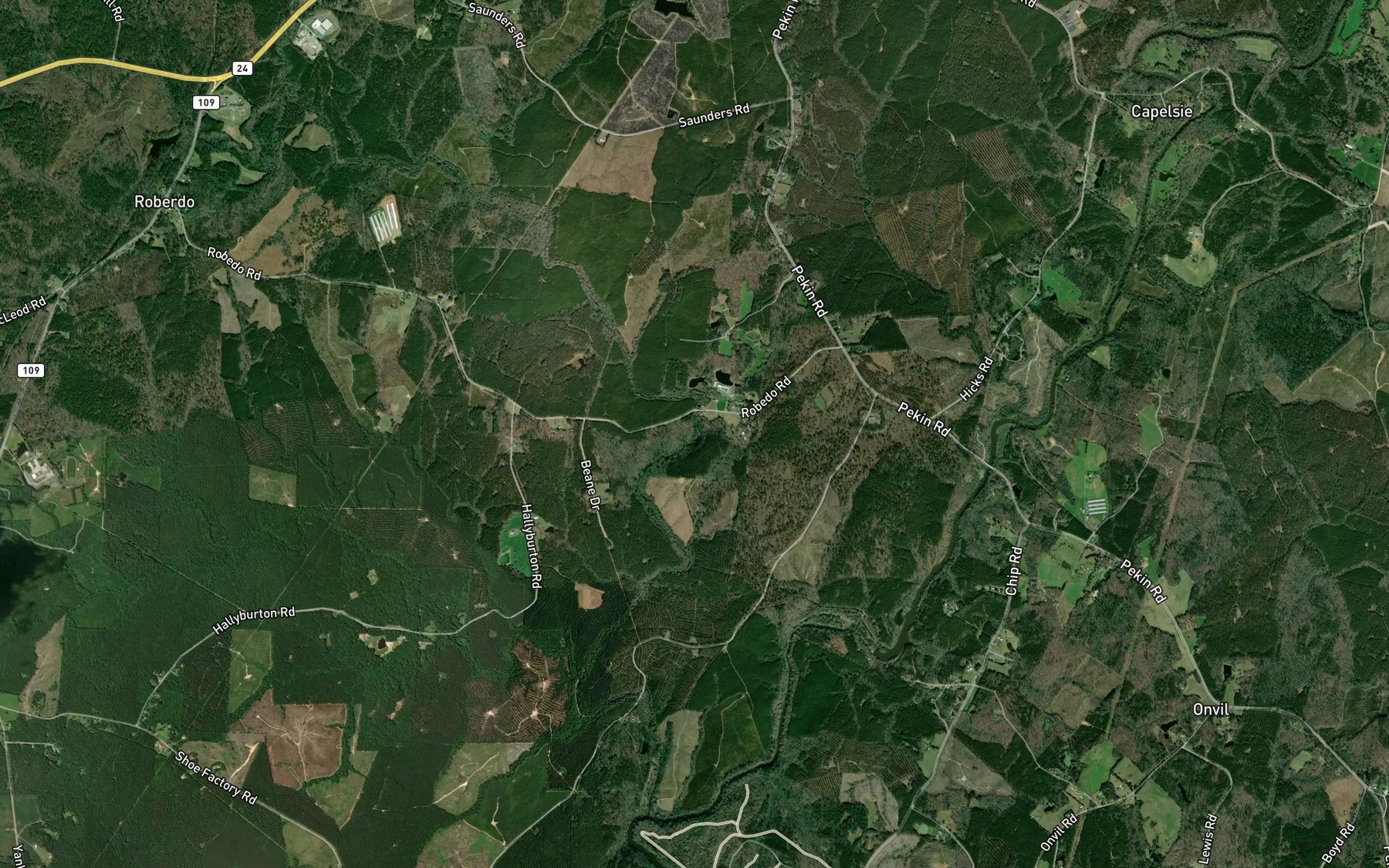Satellite map of the Toms Branch