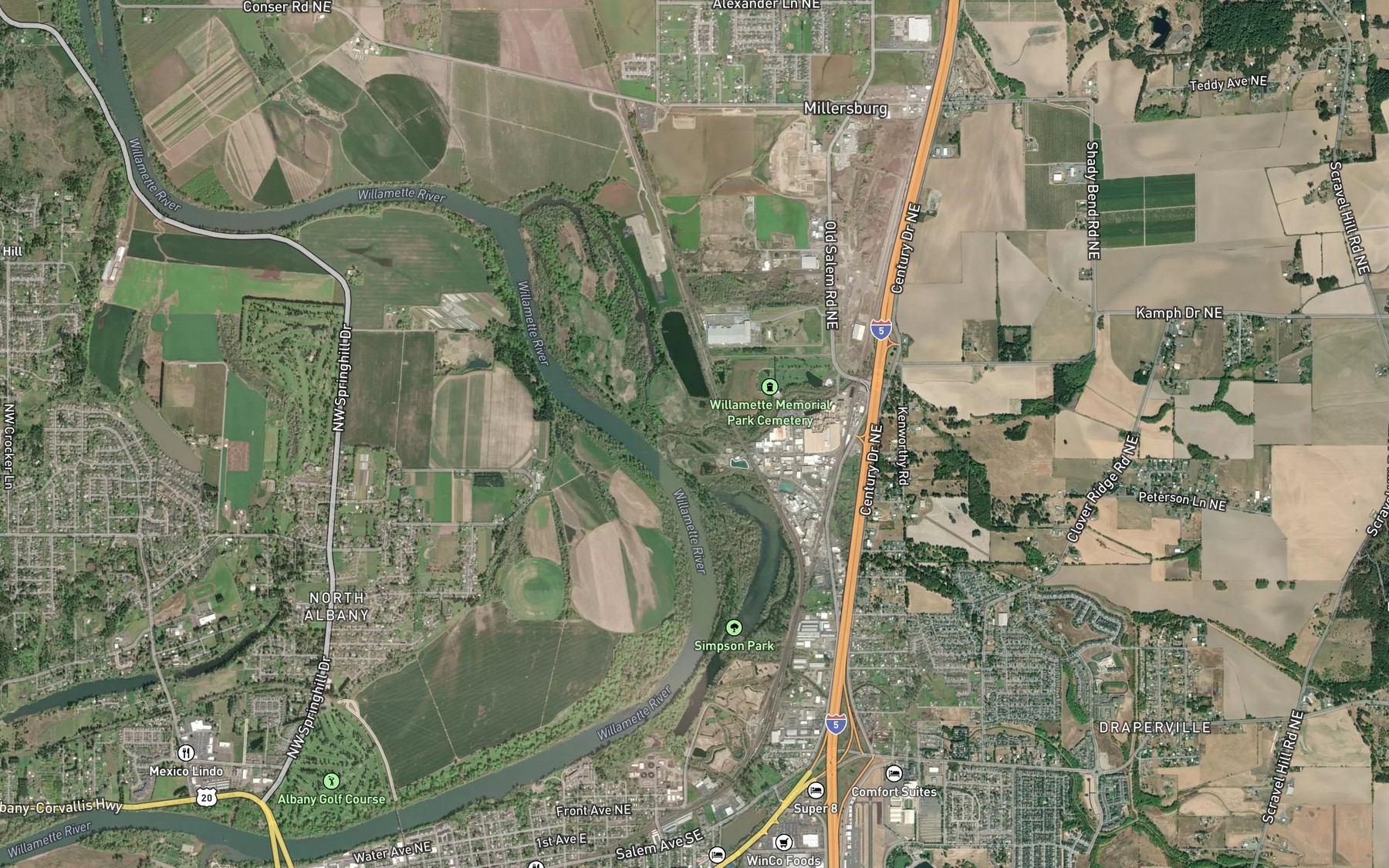 Satellite map of the Murder Creek