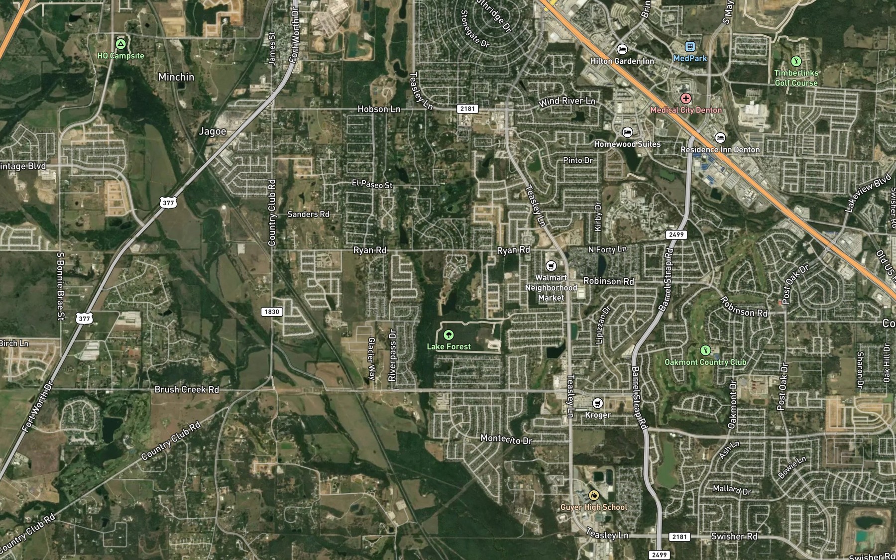 Satellite map of the John Knox Village Lake
