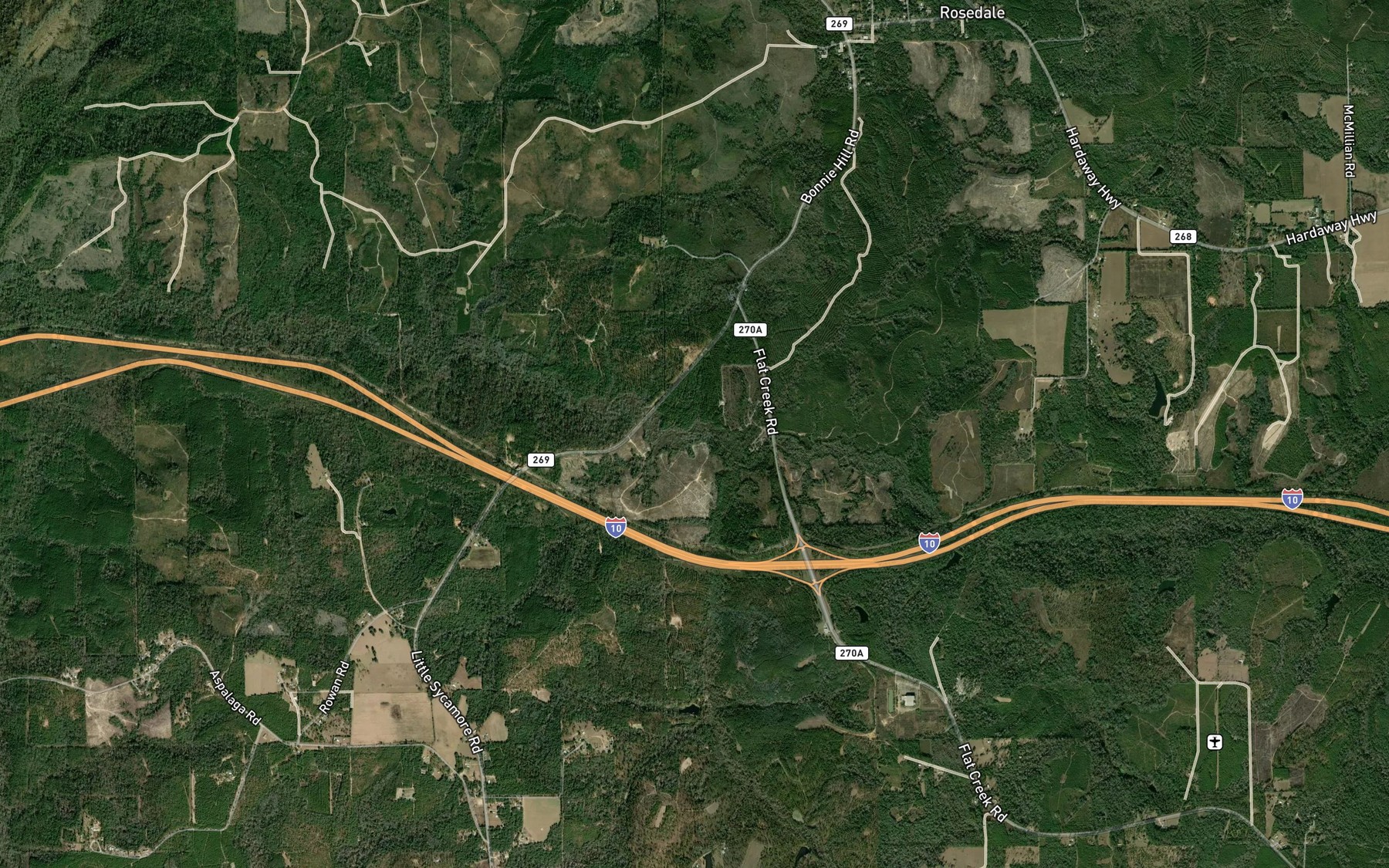 Satellite map of the Yon Creek