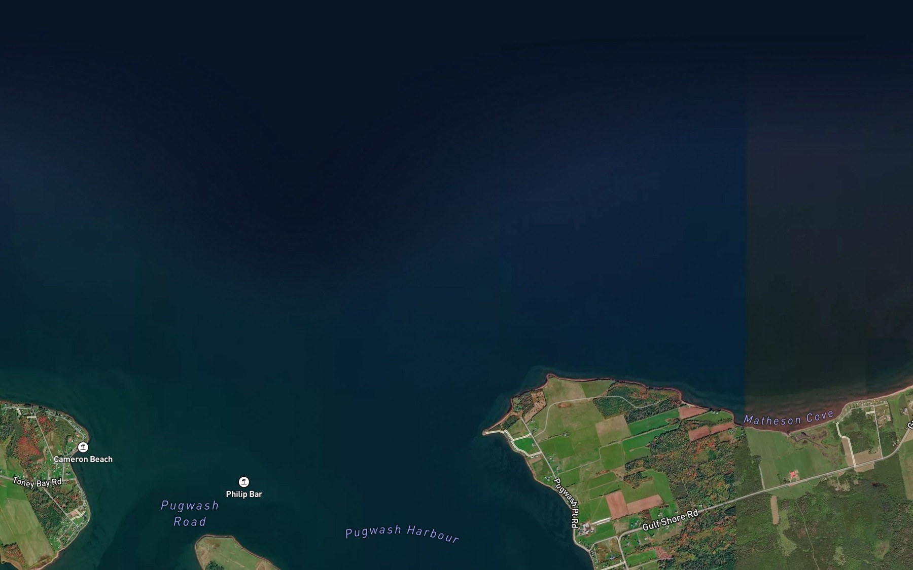 Satellite map of the Pugwash Reef