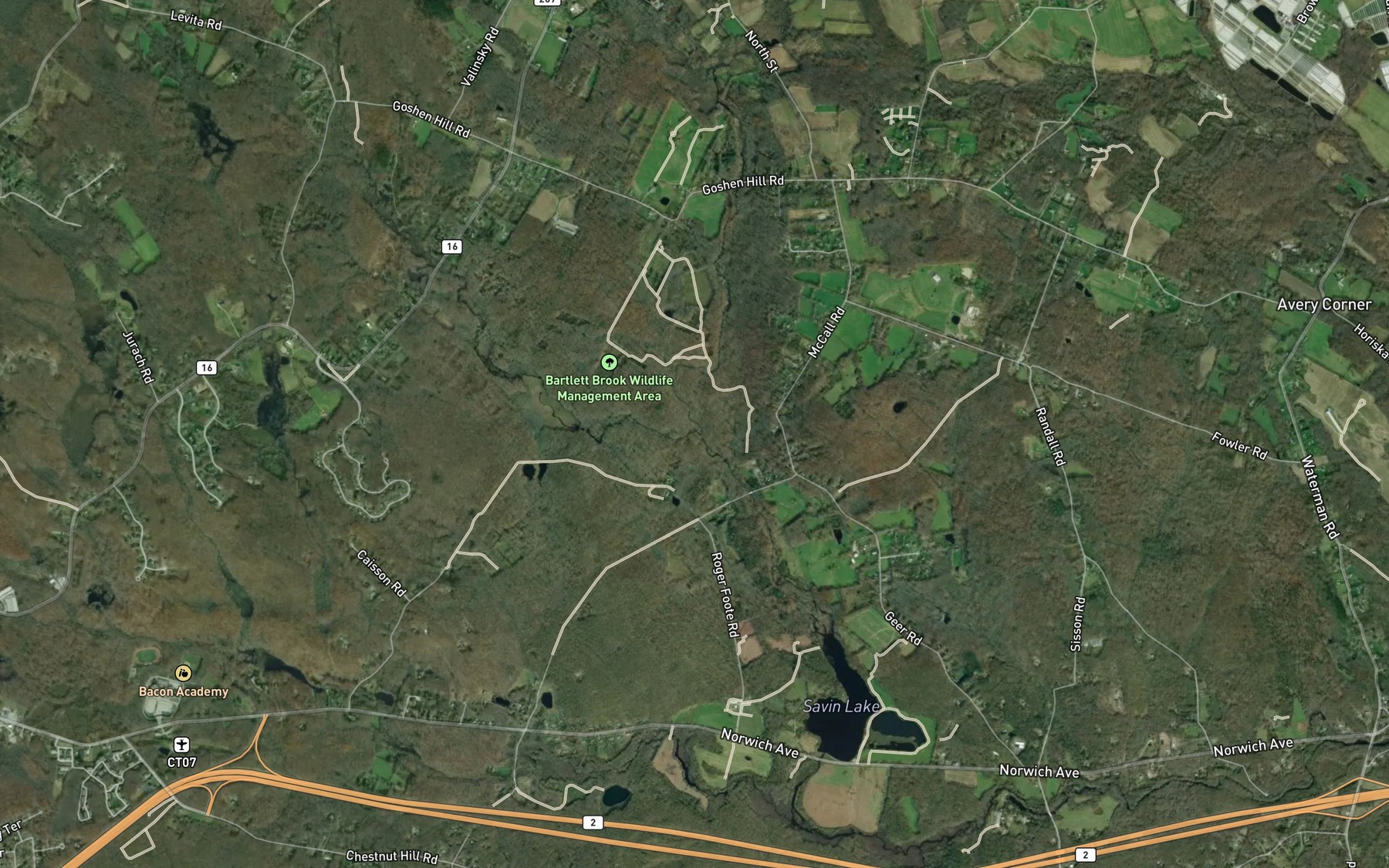 Satellite map of the Exeter Brook