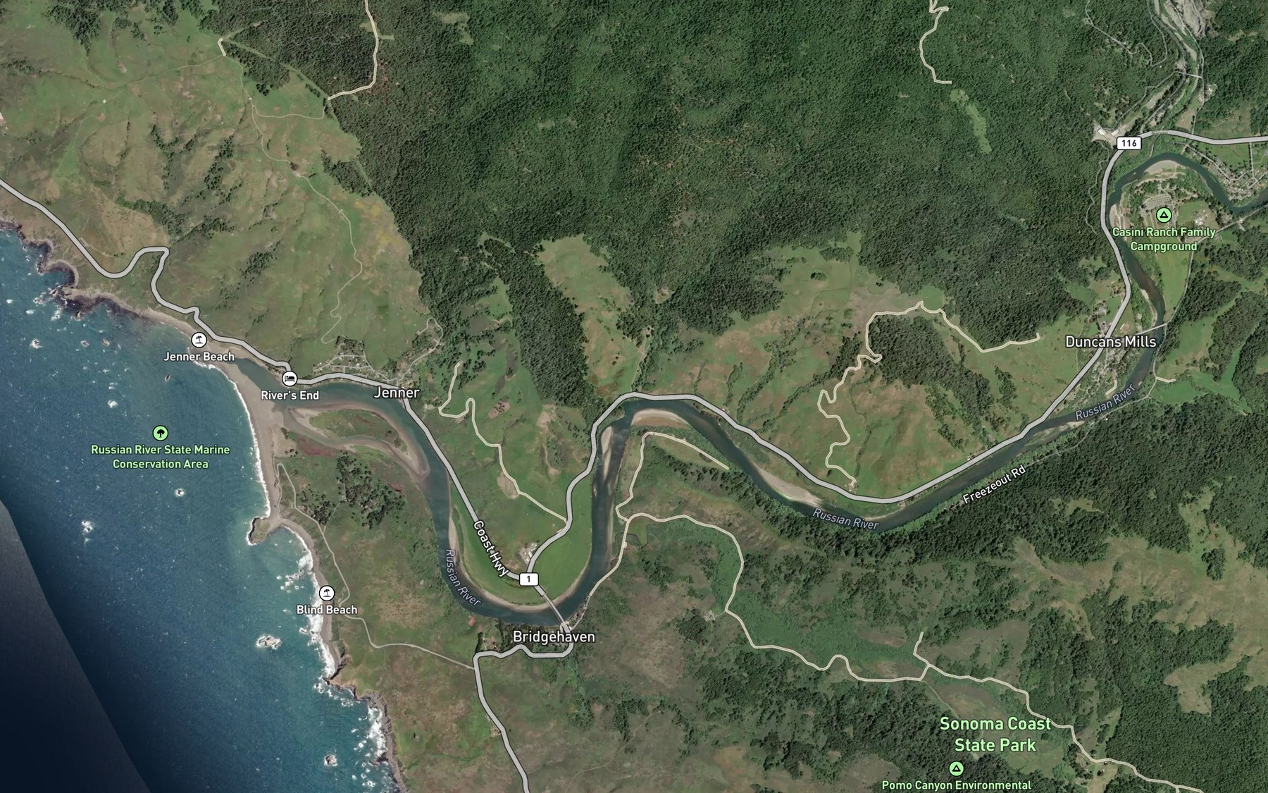 Satellite map of the Sheephouse Creek