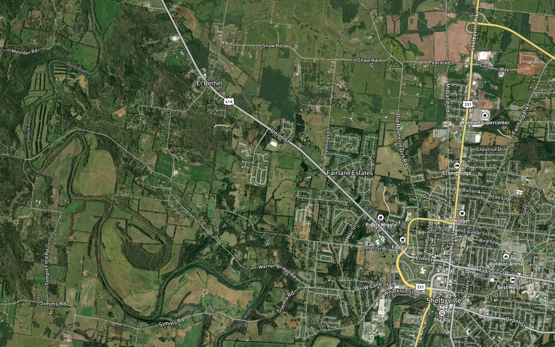 Satellite map of the Swings Lake