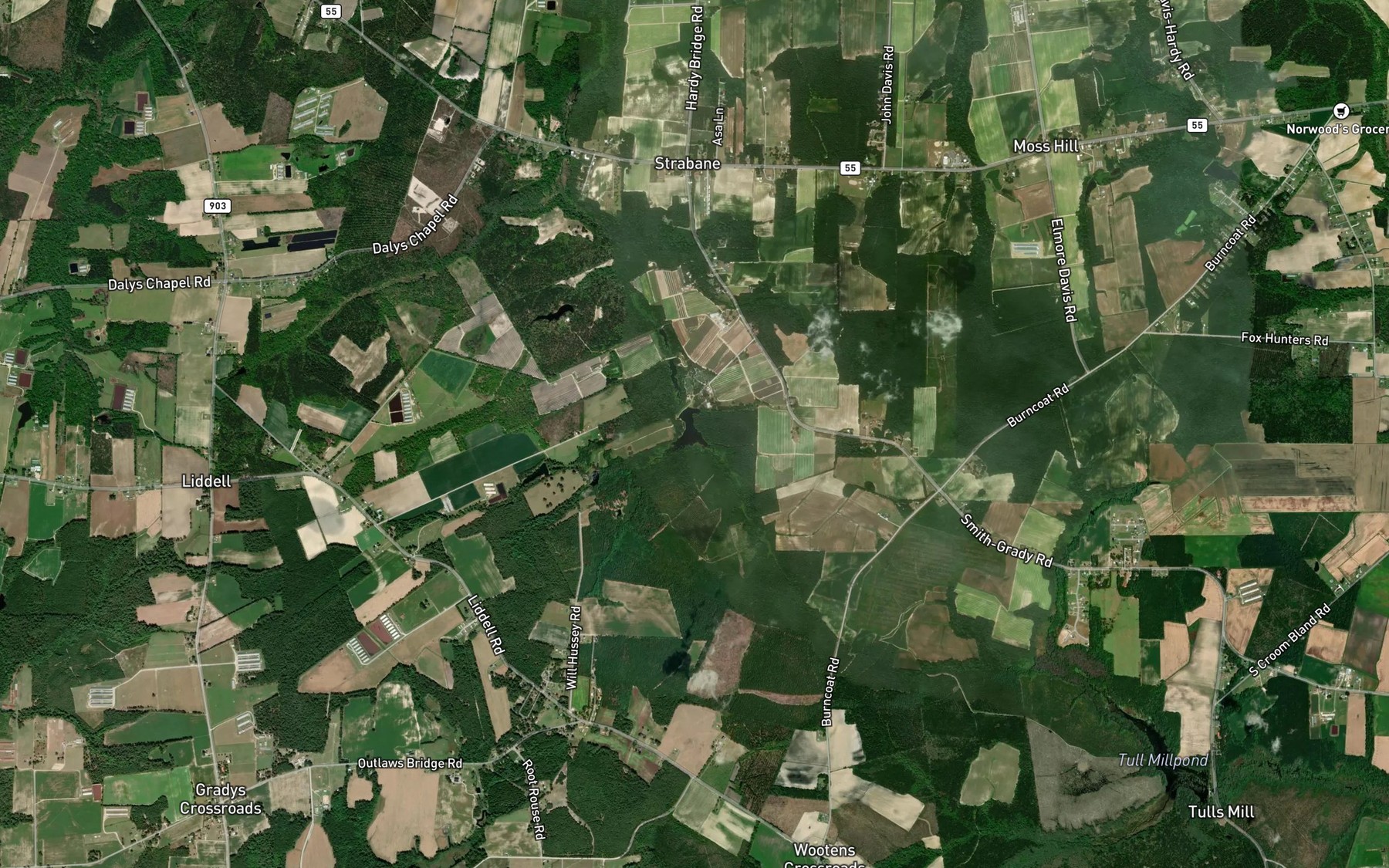 Satellite map of the Jacks Branch