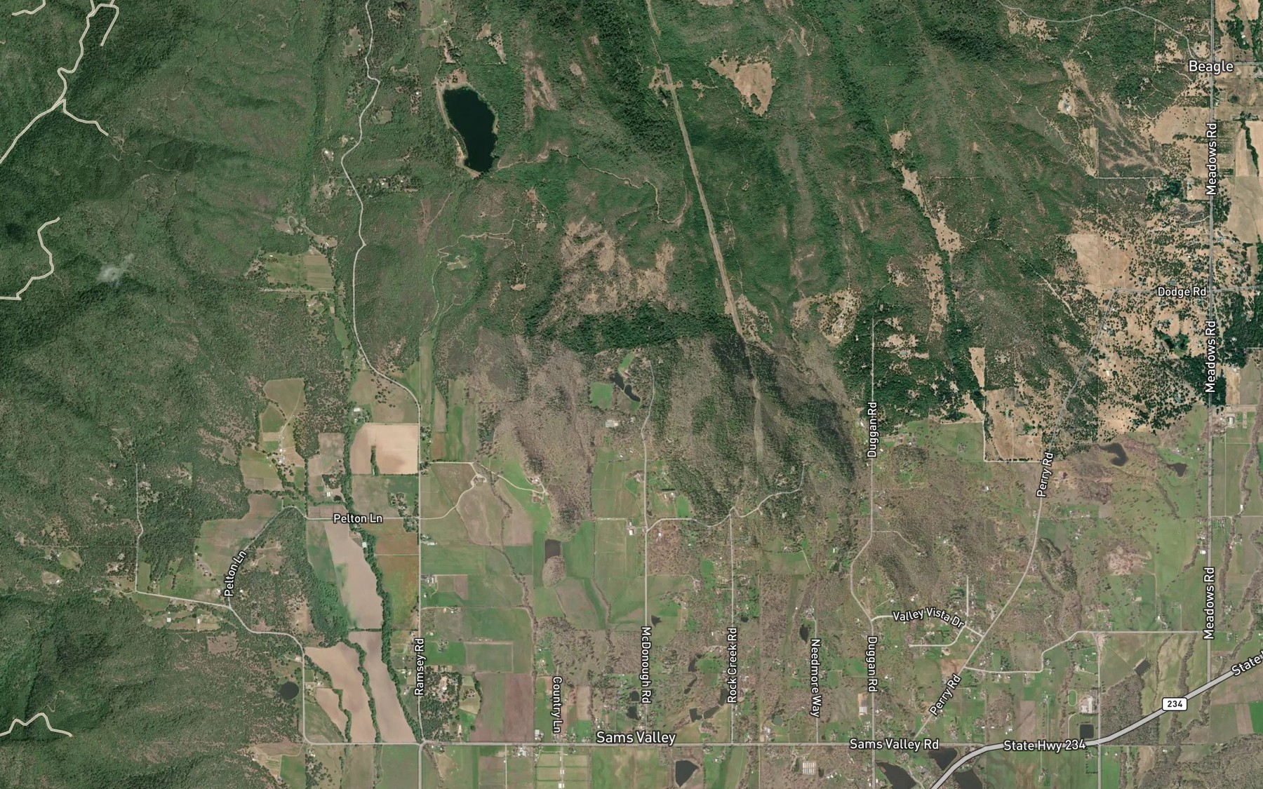 Satellite map of the Secluded Lake Reservoir