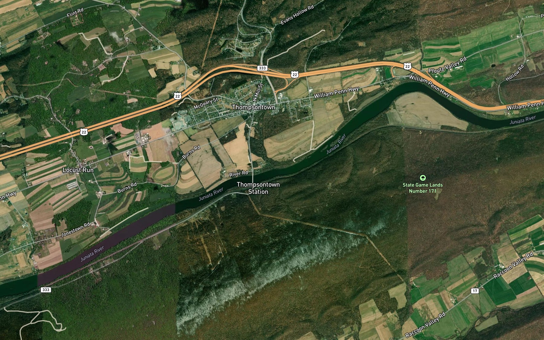 Satellite map of the Delaware Creek