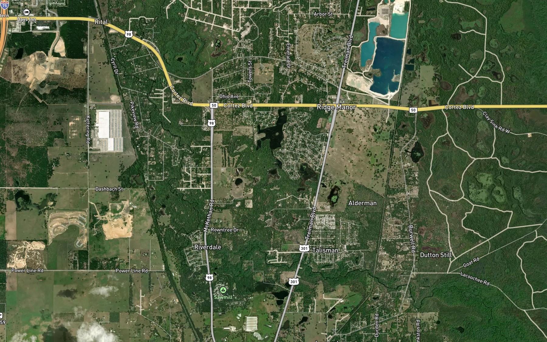 Satellite map of the Lake Elizabeth