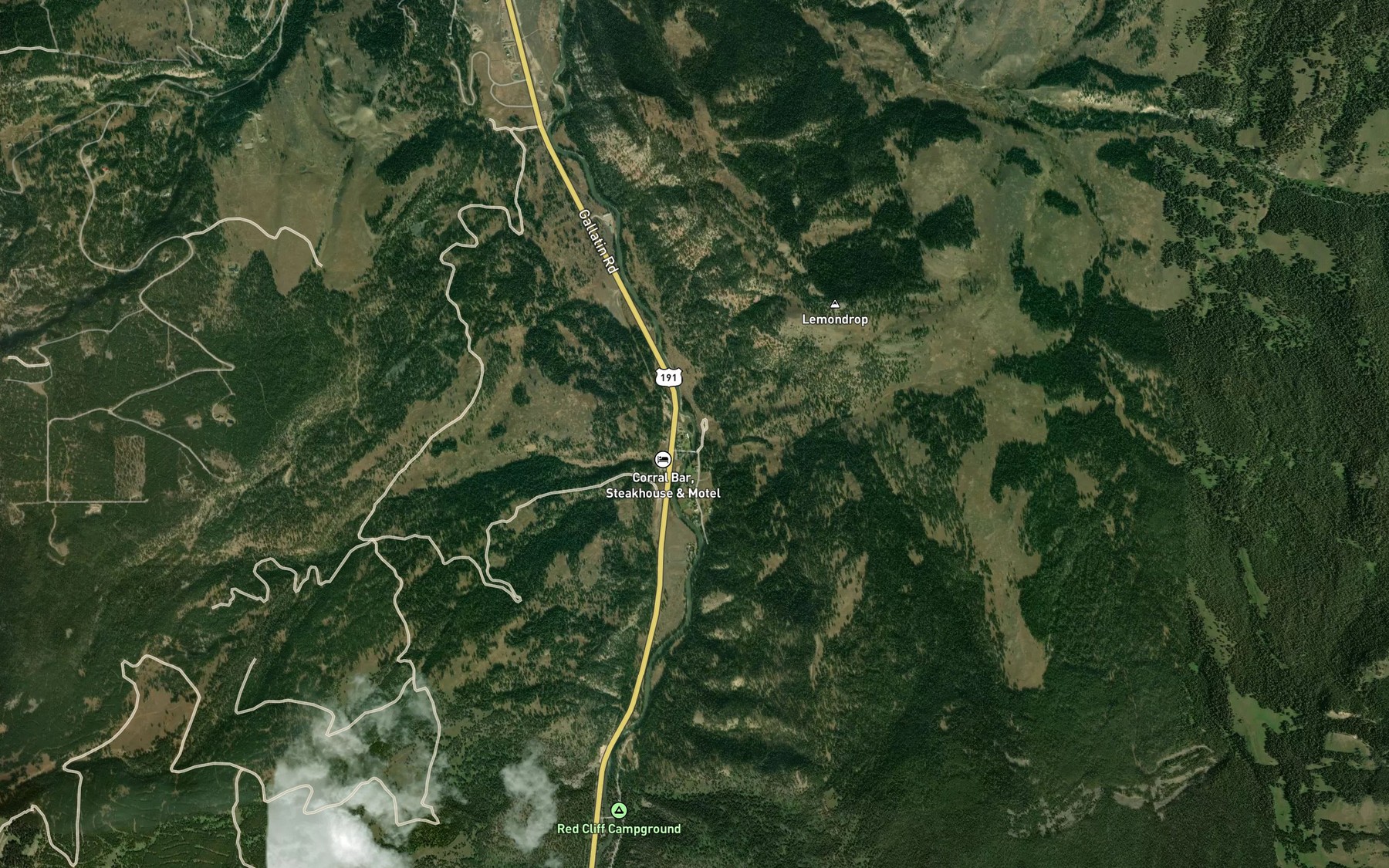Satellite map of the Twin Cabin Creek