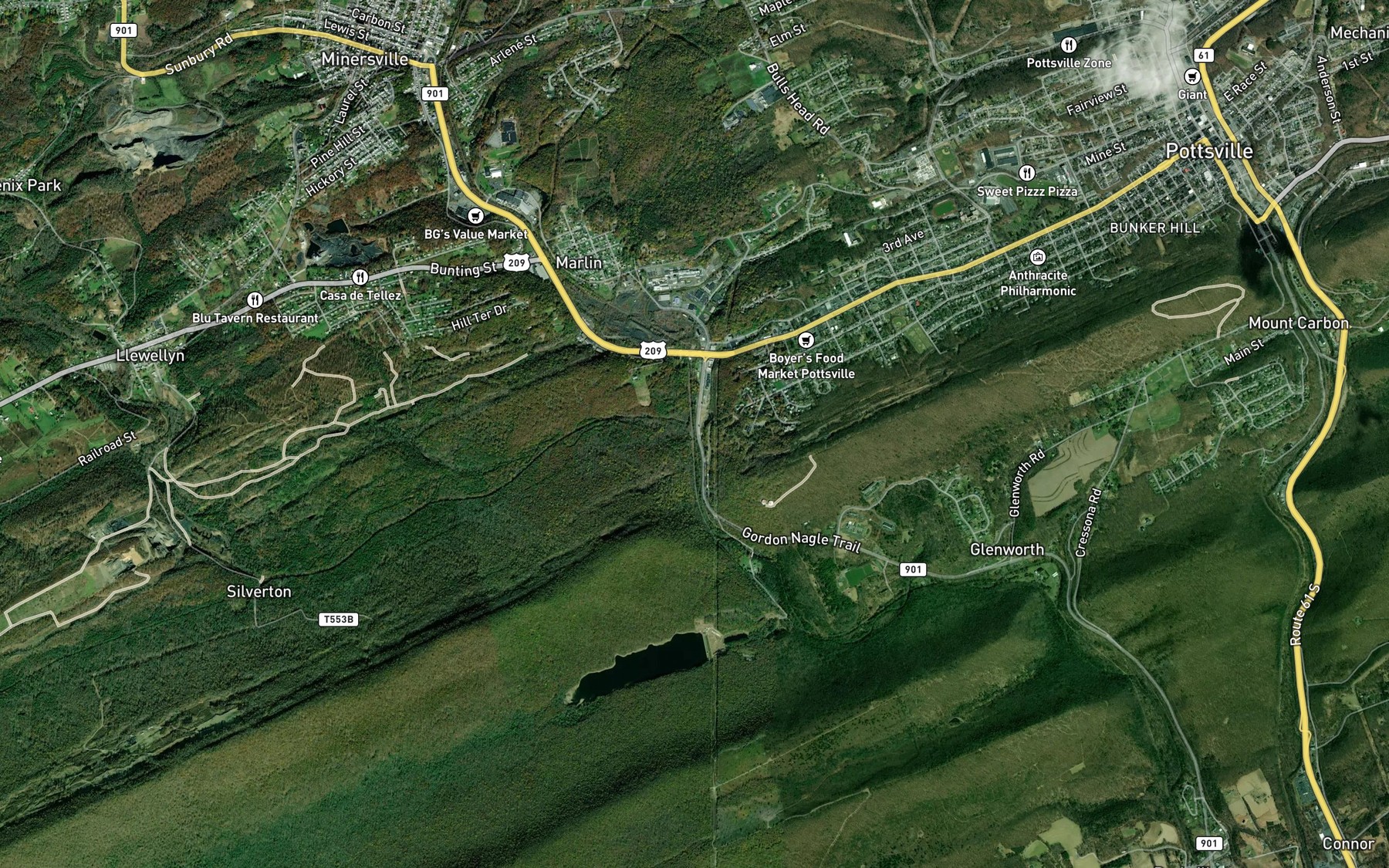 Satellite map of the West West Branch Schuylkill River