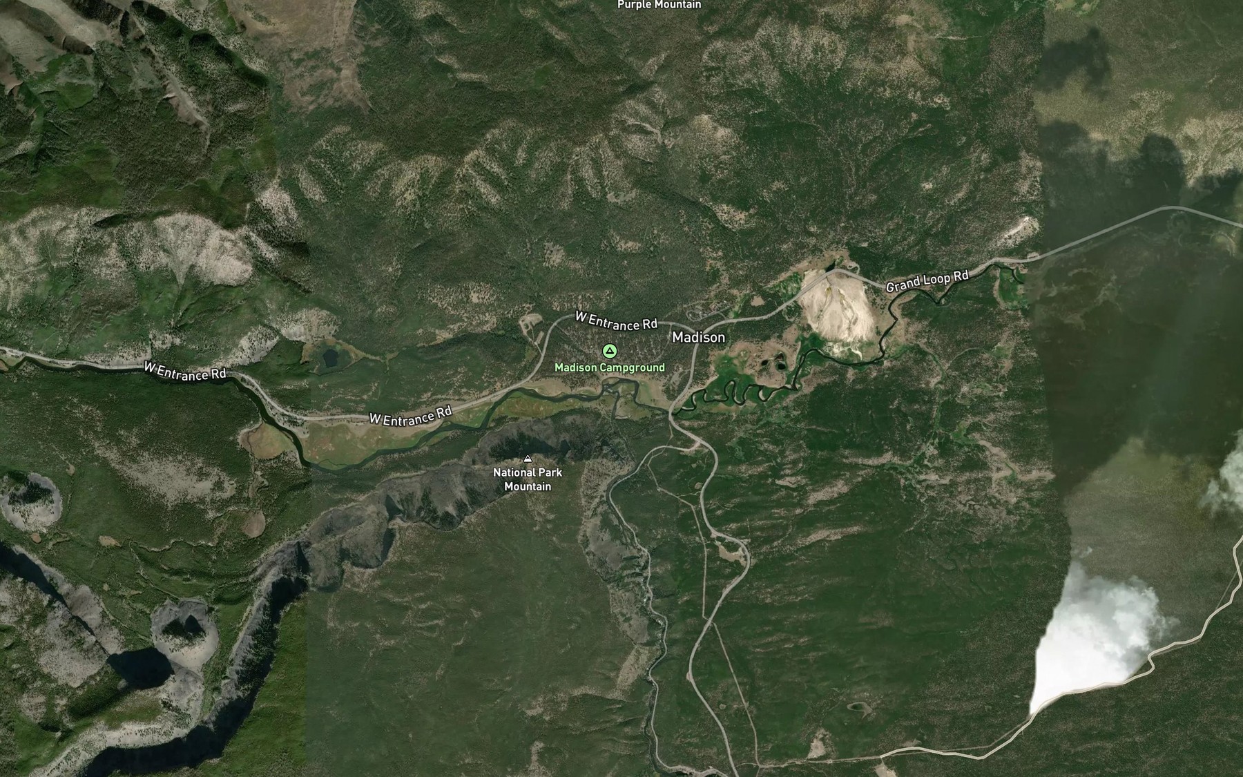Satellite map of the Firehole River