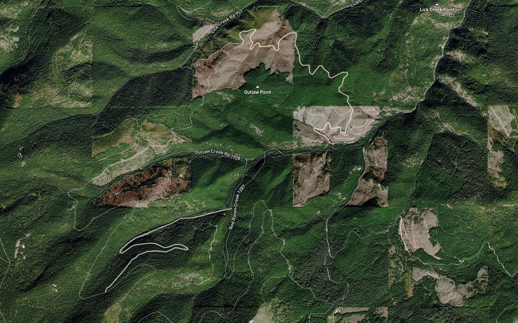 Satellite map of the Red Raven Creek