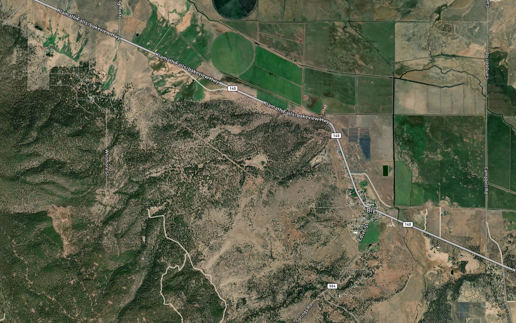 Satellite map of the Whitmore Reservoir