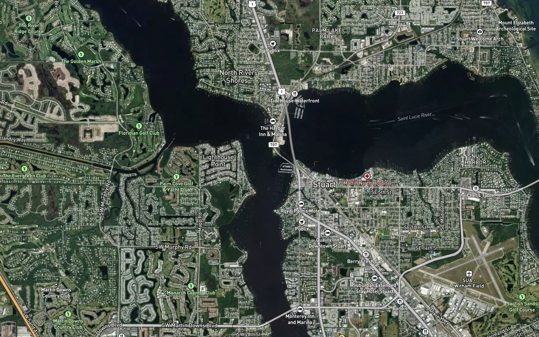 Satellite map of the North Fork Saint Lucie River