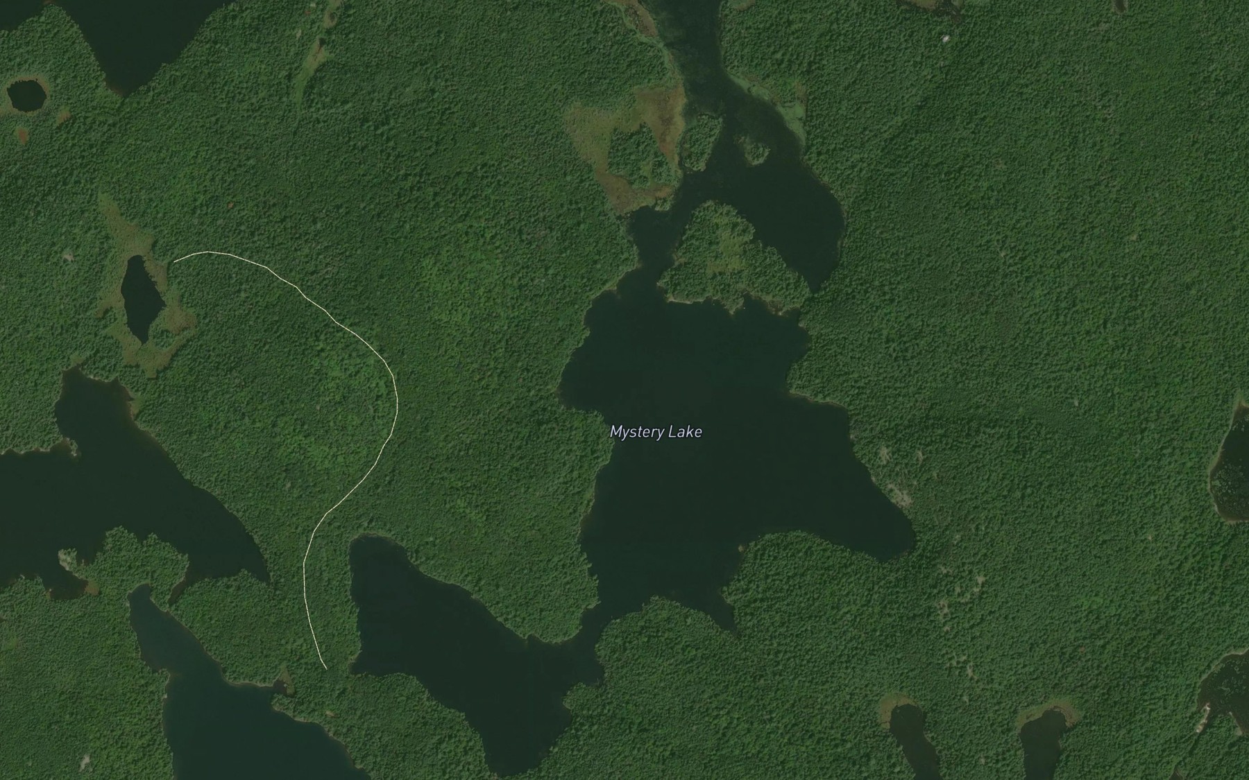 Satellite map of the Mystery Lake