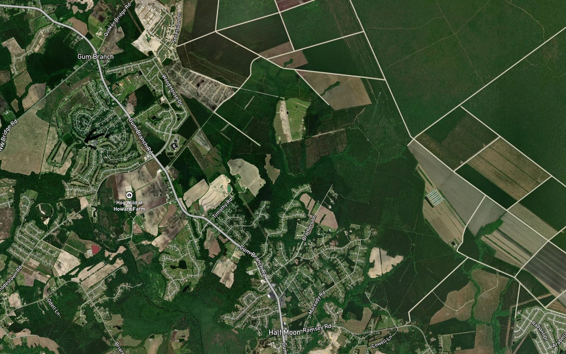Satellite map of the Hewitts Branch