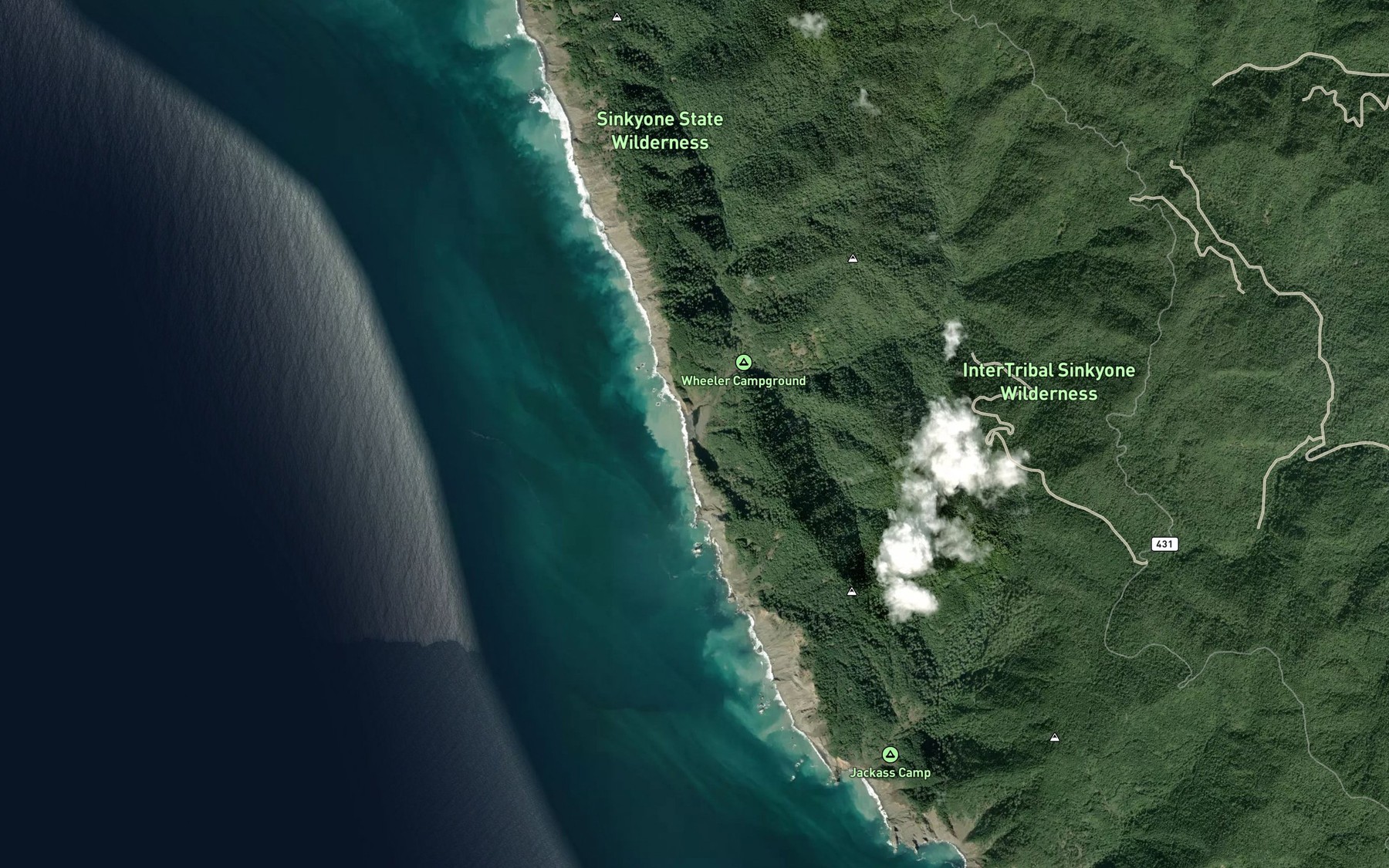Satellite map of the Jackass Creek