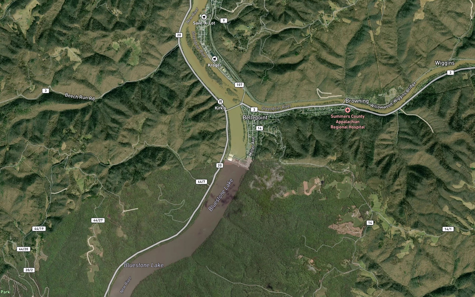 Satellite map of the New River