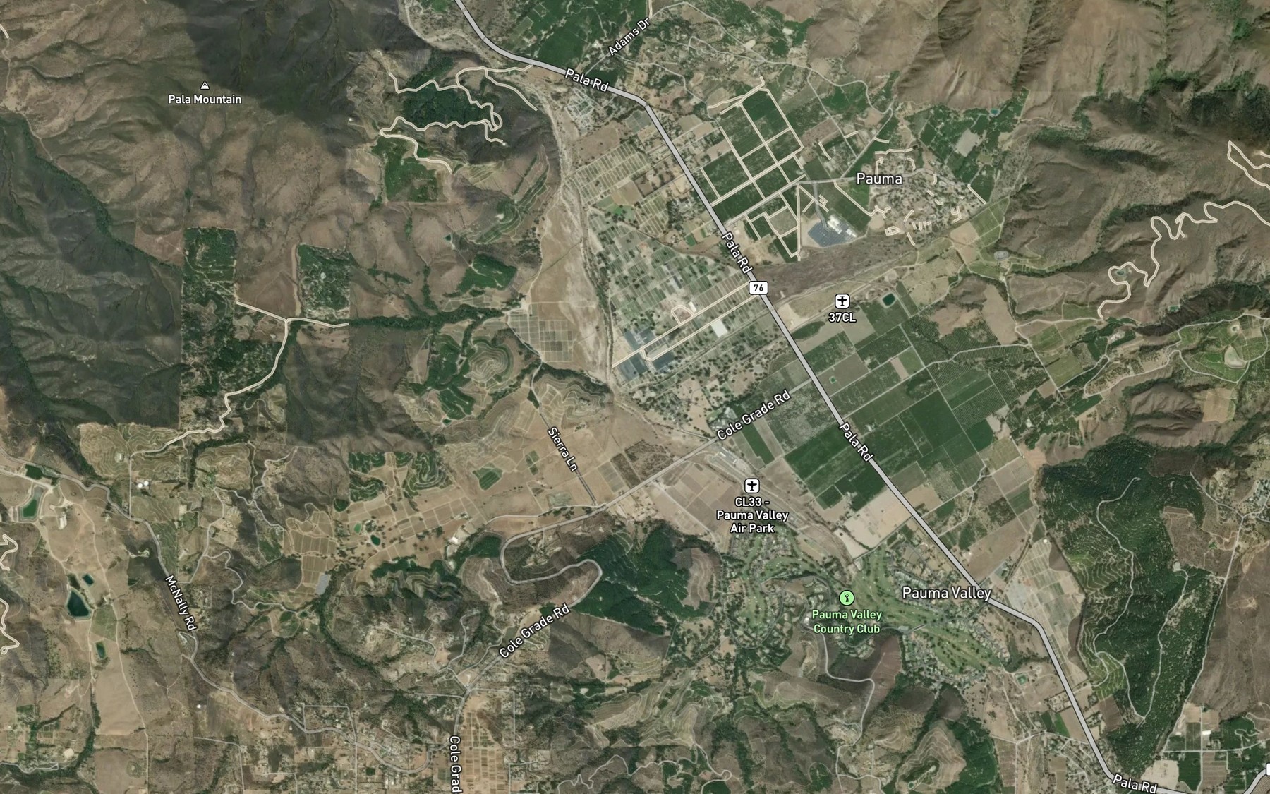 Satellite map of the Pauma Creek