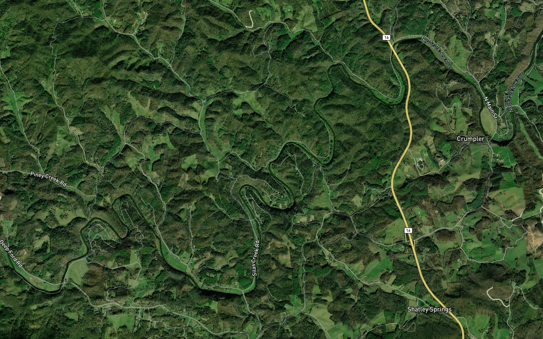 Satellite map of the Silas Creek
