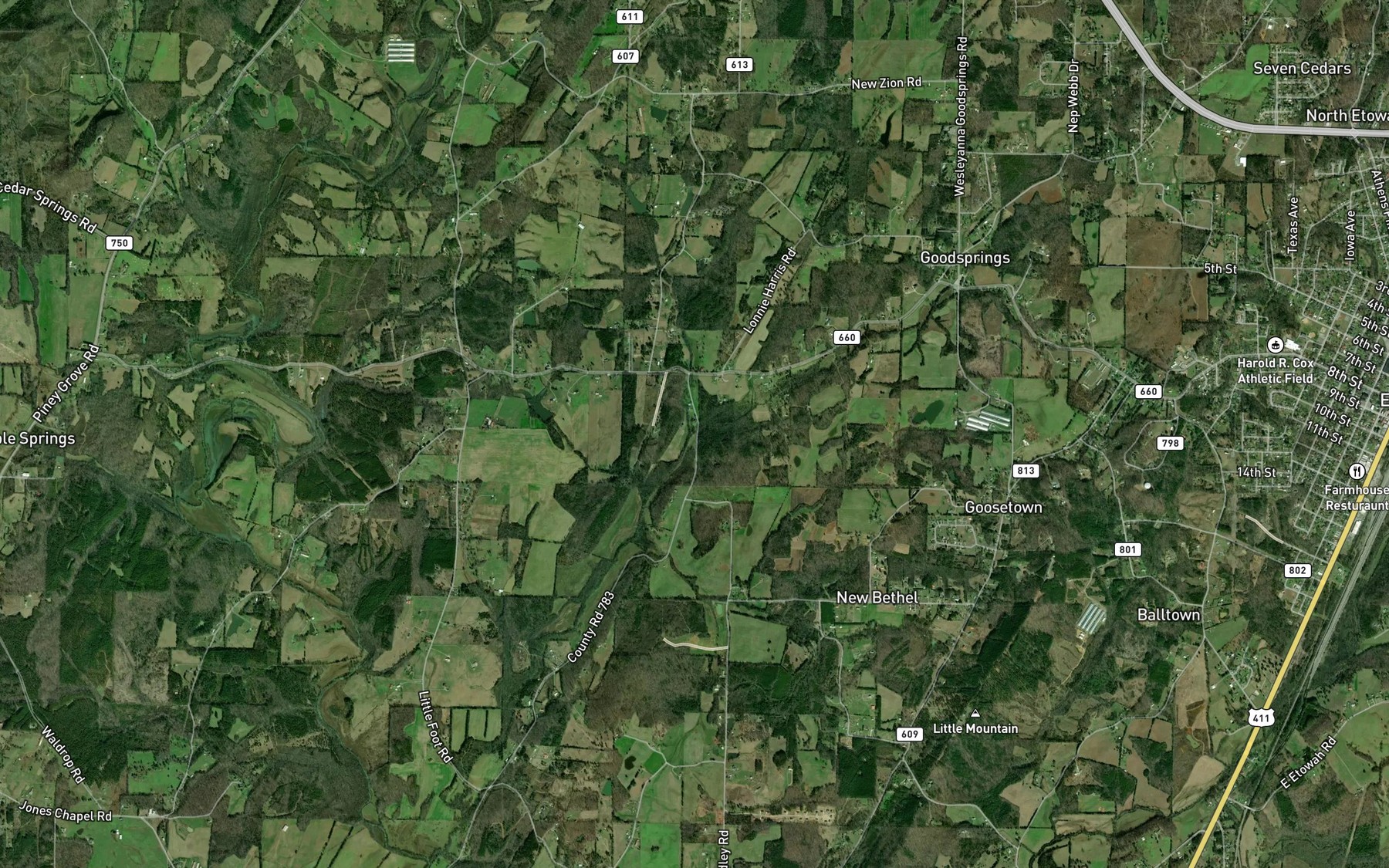 Satellite map of the Watson Branch