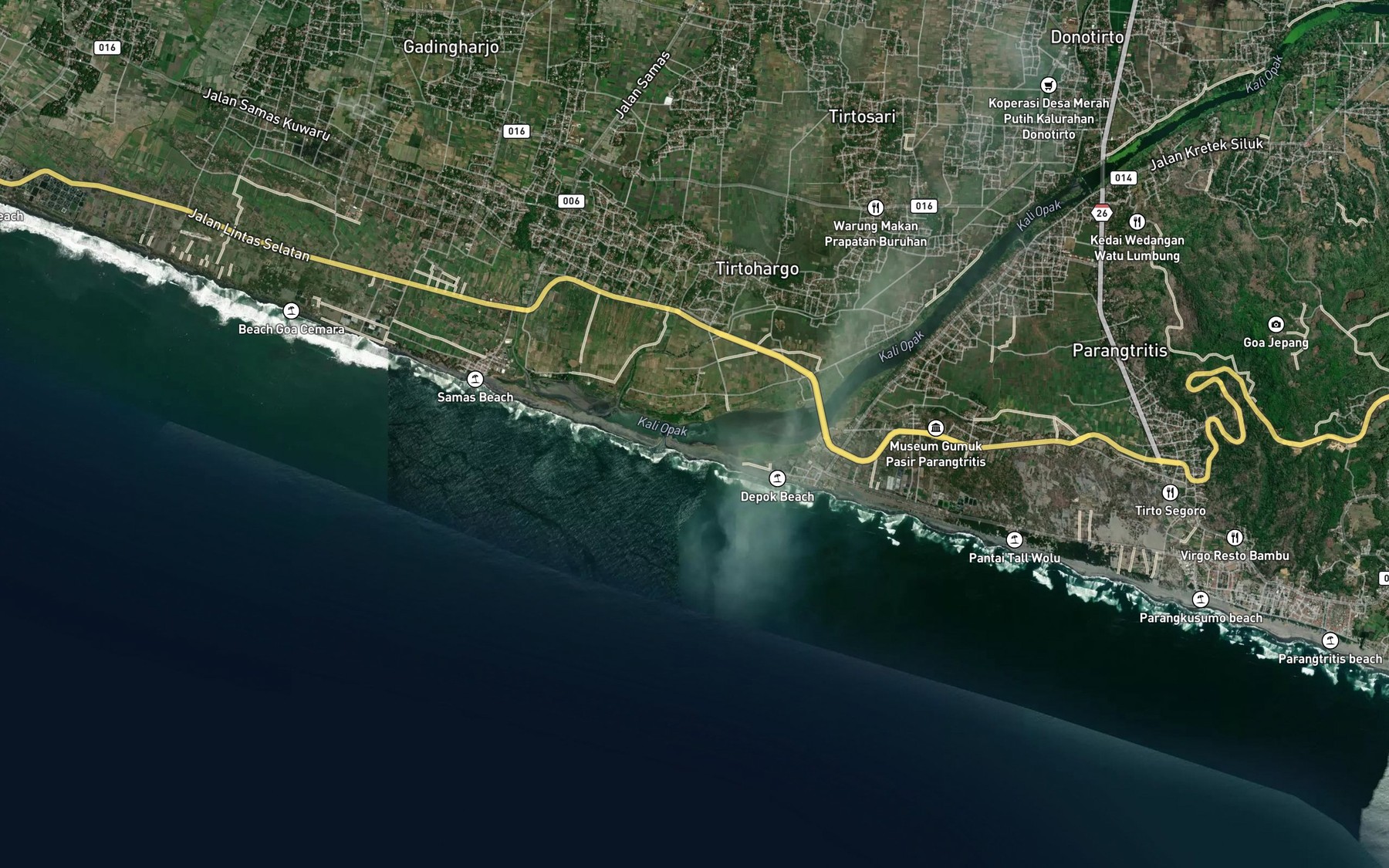 Satellite map of the Kali Opak