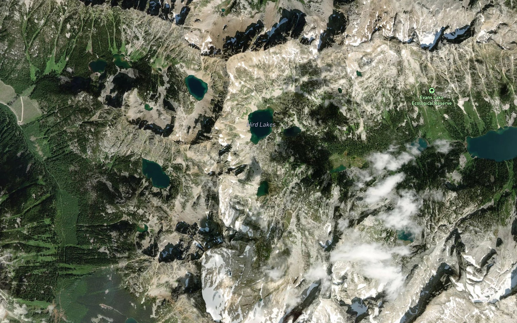 Satellite map of the Rocky Lakes