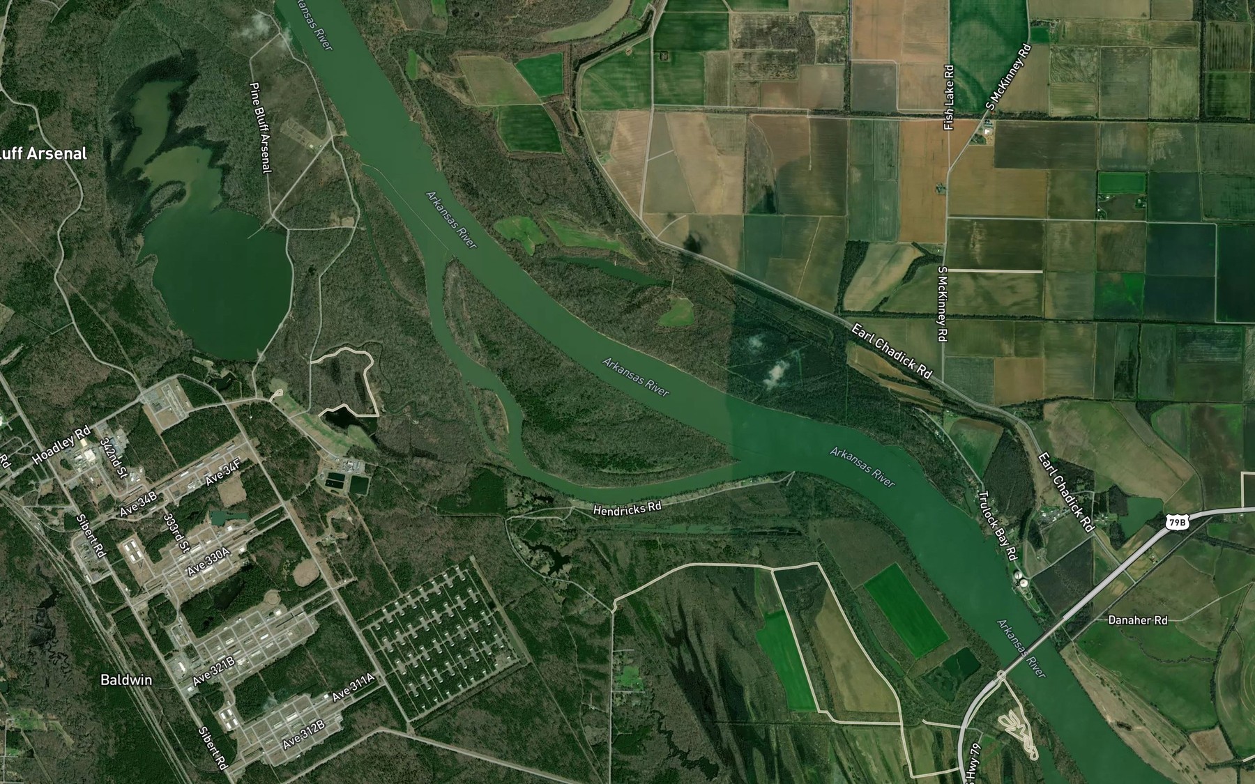 Satellite map of the Hensley Bar Cutoff