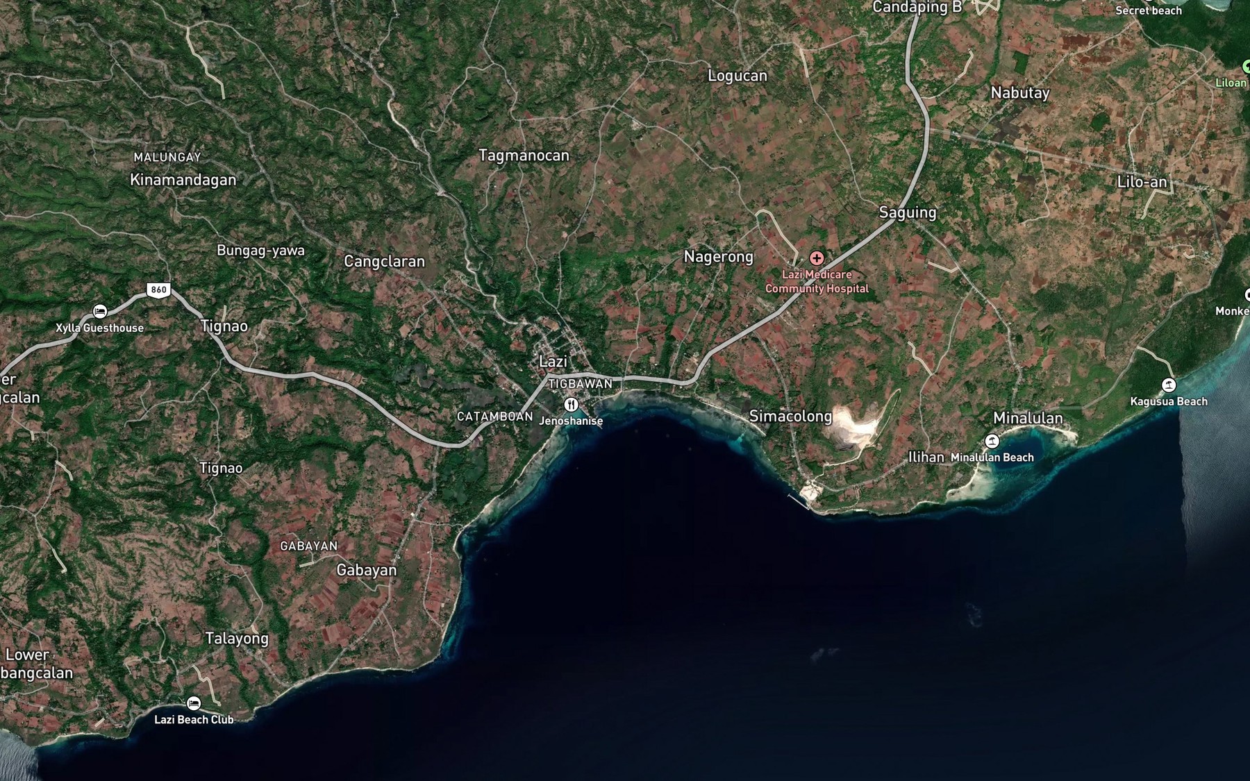 Satellite map of the Senona River