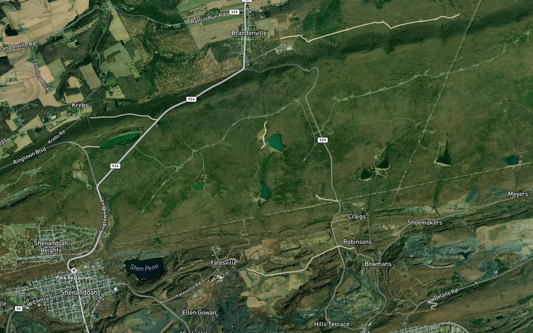 Satellite map of the Waste House Run Reservoirs