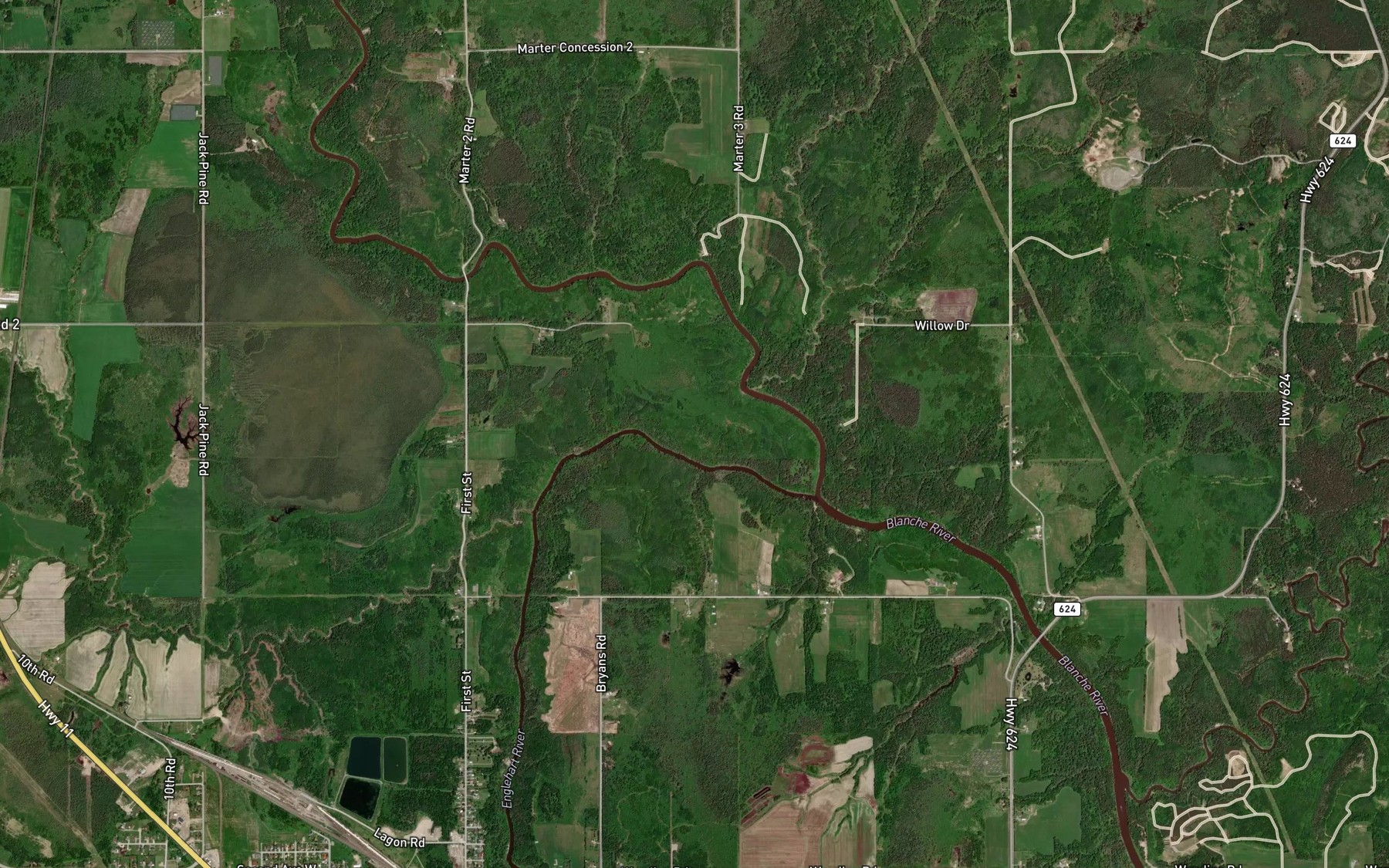 Satellite map of the Moosehorn Creek