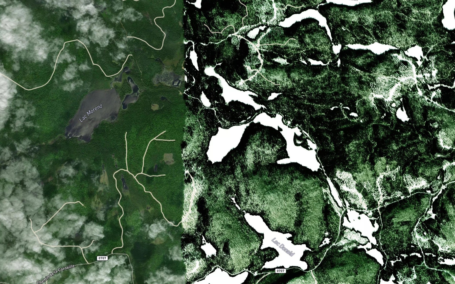 Satellite map of the Lac des Feuilles