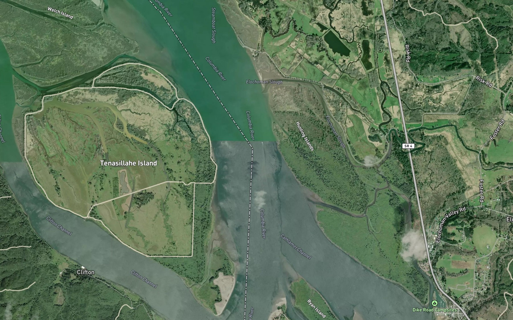 Satellite map of the Steamboat Reach