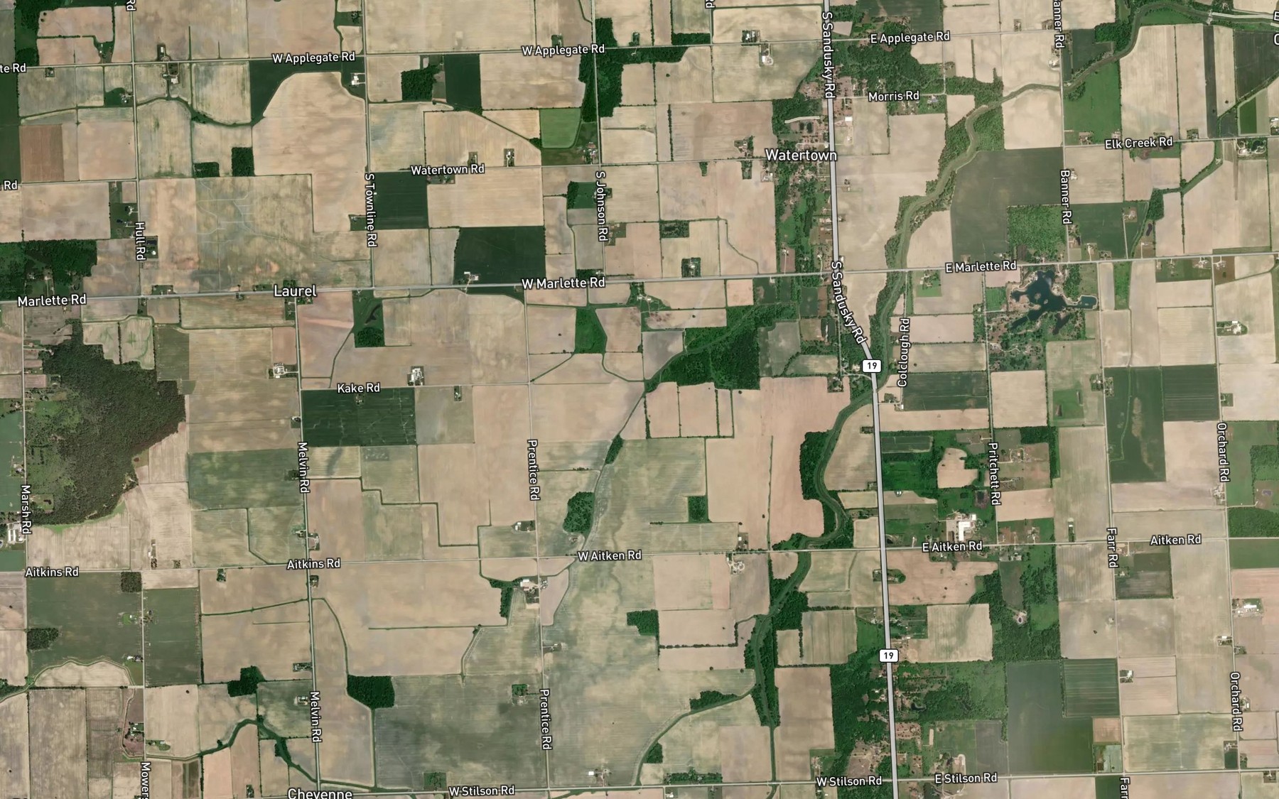 Satellite map of the McElhinney Drain