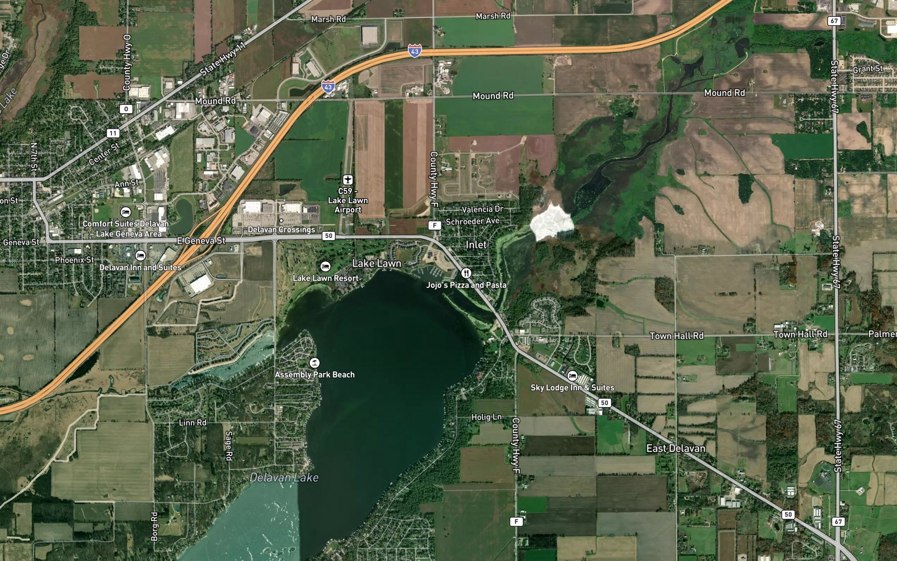 Satellite map of the Lake Lawn Resort Marina